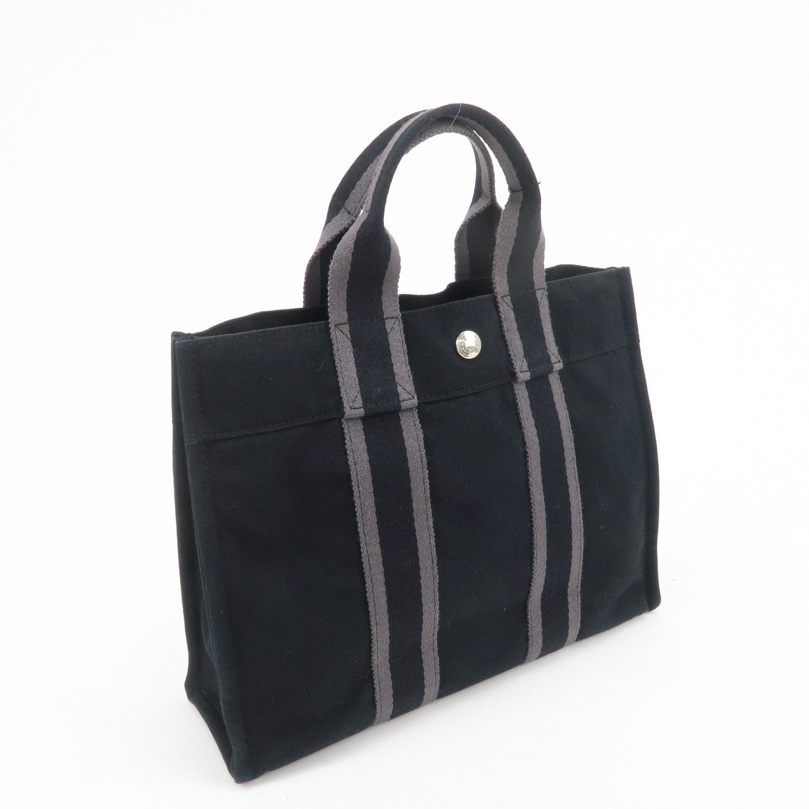 HERMES Fourre Tout PM Logo Canvas Tote Bag Hand Bag Black