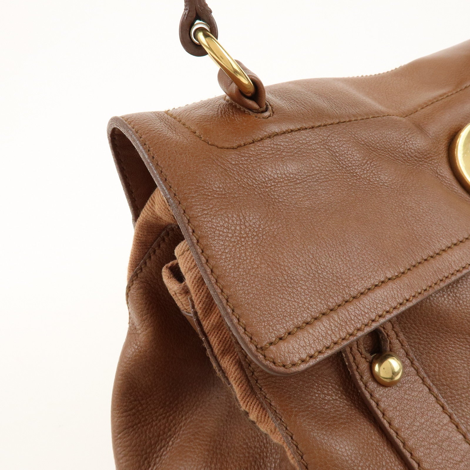 SAINT LAURENT PARIS Muse Two Leather Canvas Hand Bag Brown 229680