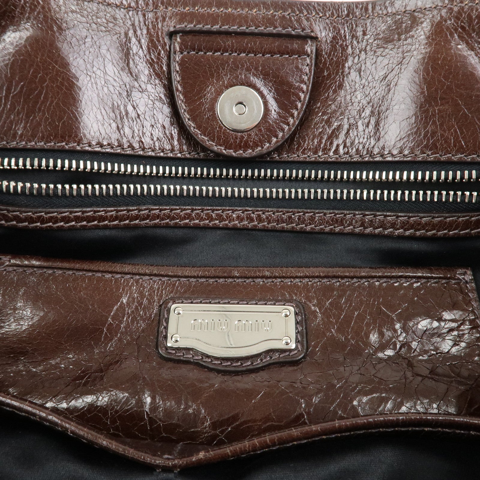 MIU MIU Leather 2Way Shoulder Bag Hand Bag Tote Bag Brown RN1028