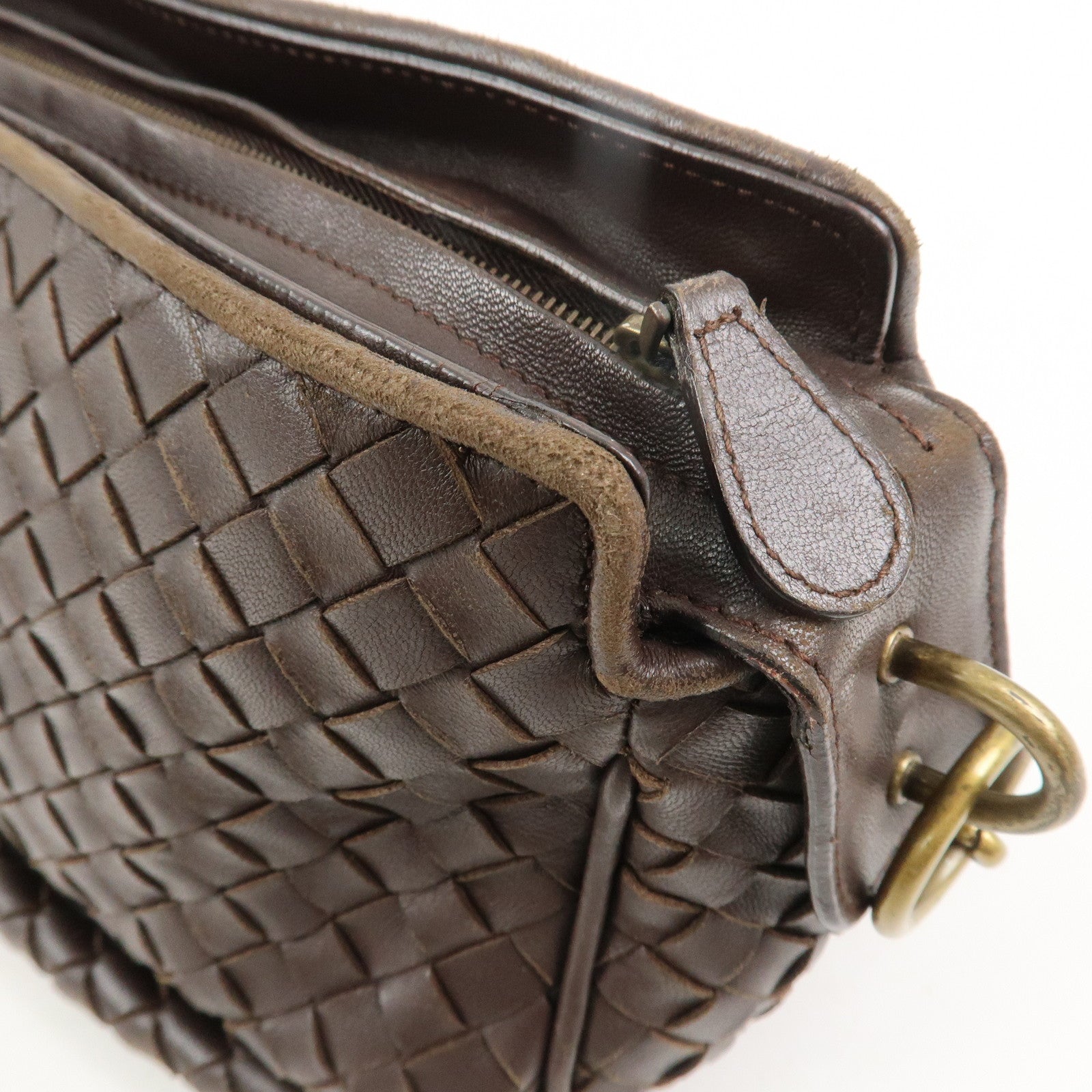 BOTTEGA VENETA Logo Intrecciato Leather Shoulder Bag Brown