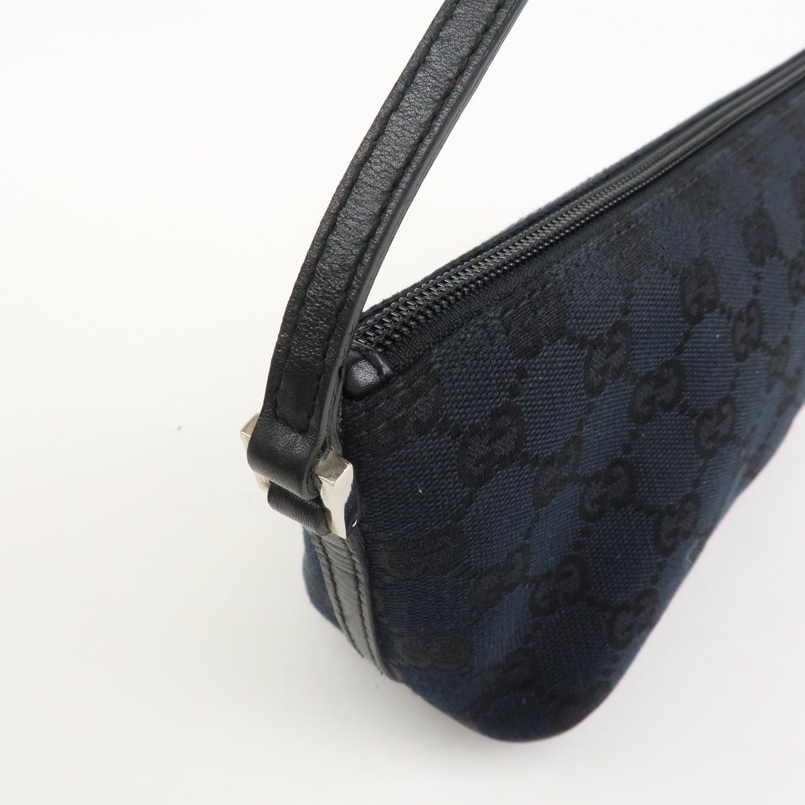 GUCCI GG Canvas Leather Accessory Pouch Hand Bag Navy 039.1103