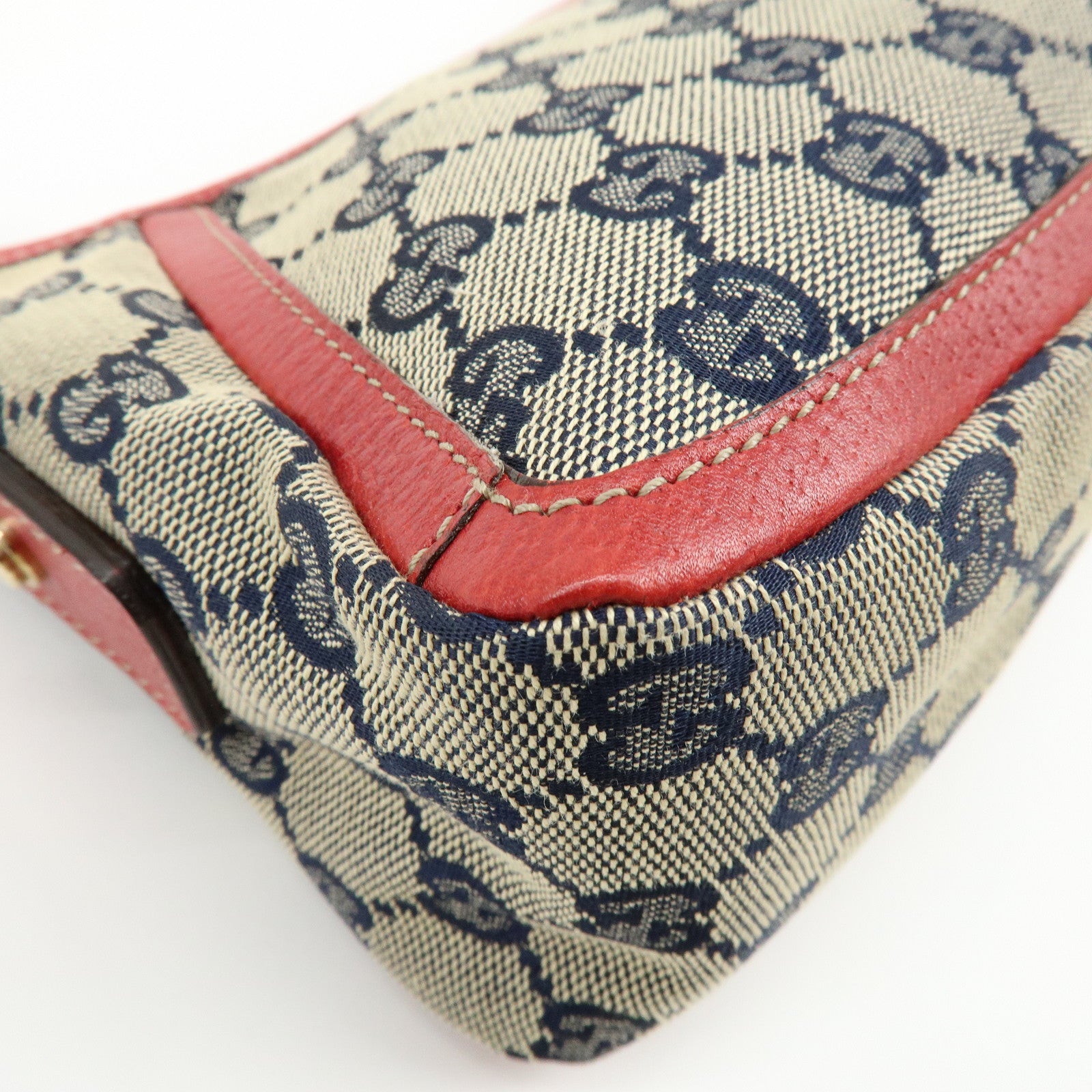 GUCCI Abbey GG Canvas Leather Shoulder Hand Bag Beige Red 130939