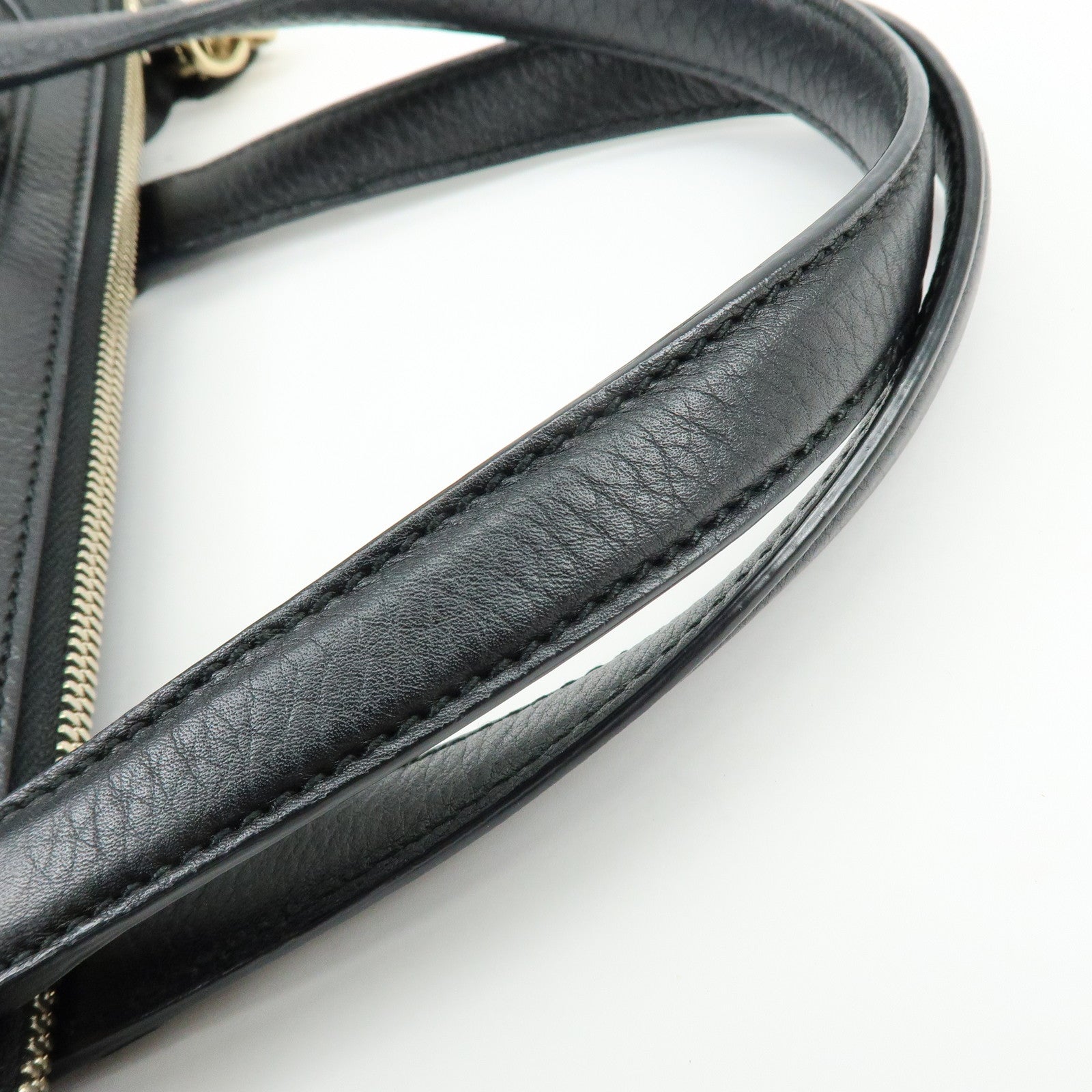 GUCCI SOHO Interlocking G Leather Tote Bag Hand Bag Black 308362