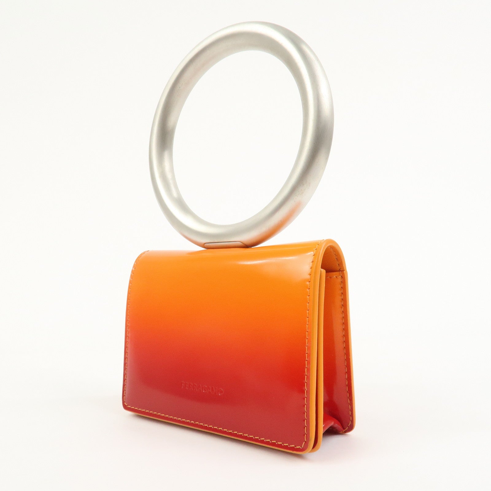 Ferragamo Patent Leather Hand Bag Orange