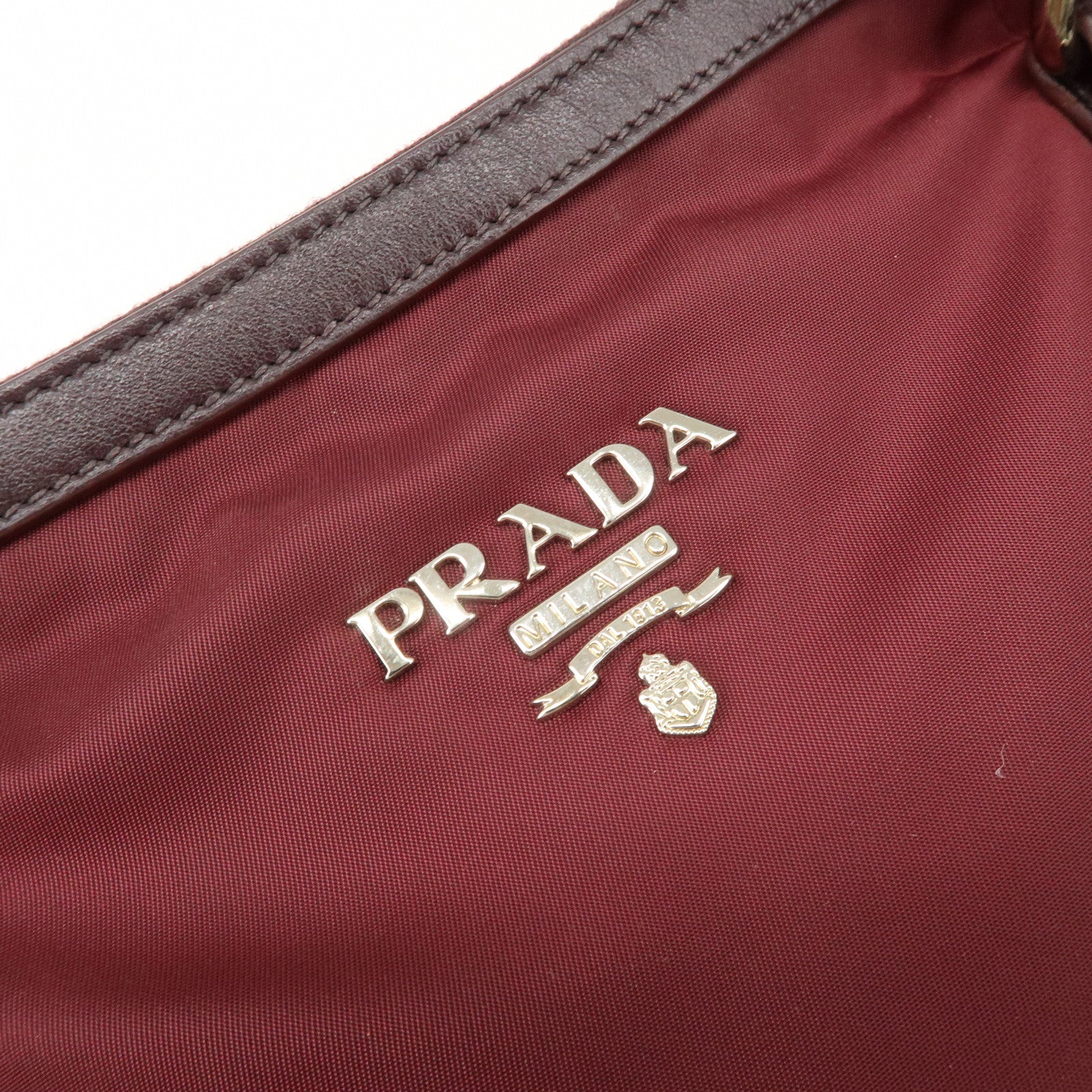 Prada Logo Tessuto Nylon Hand Bag Shoulder Bag Burgundy Red BR5116 Used