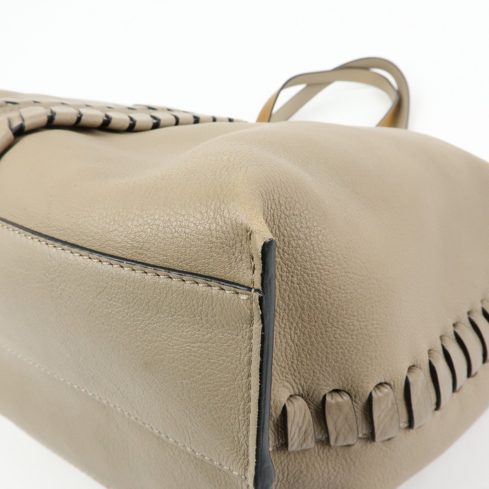 Chloe Leather Whipstitch Tote Bag Shoulder Bag Greige Beige