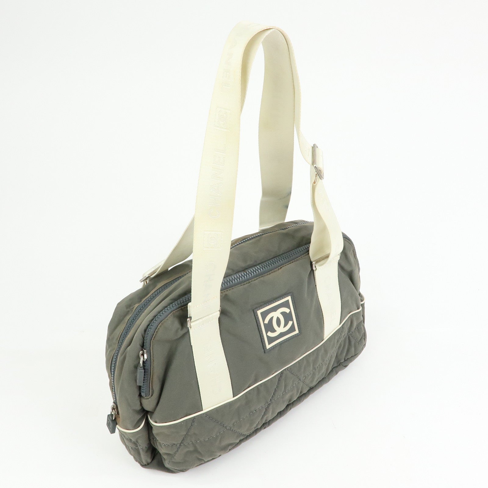 CHANEL Sports Line COCO Mark Nylon Boston Hand Shoulder Bag Gray