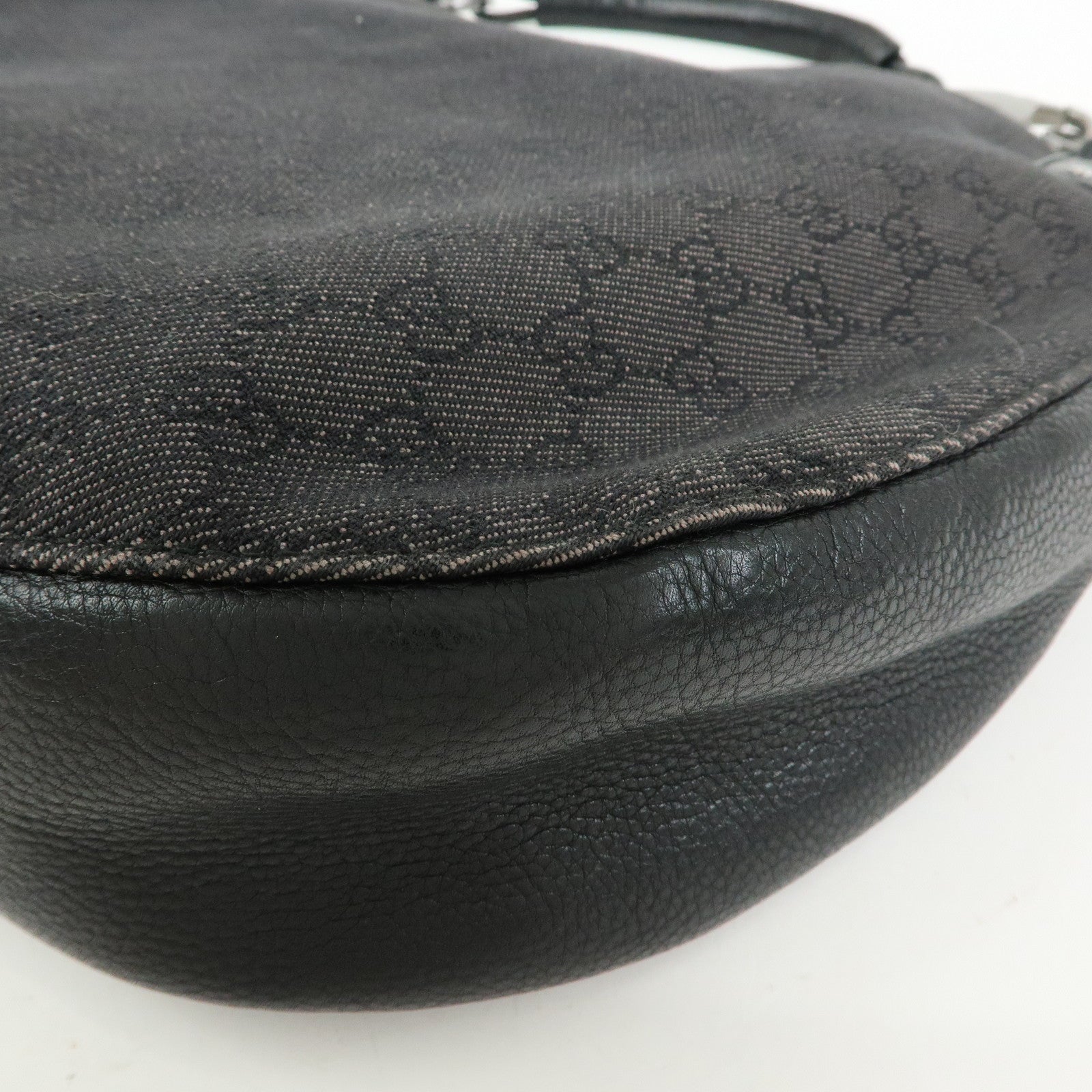 GUCCI GG Canvas Leather Shoulder Bag Hand Bag Black 179777