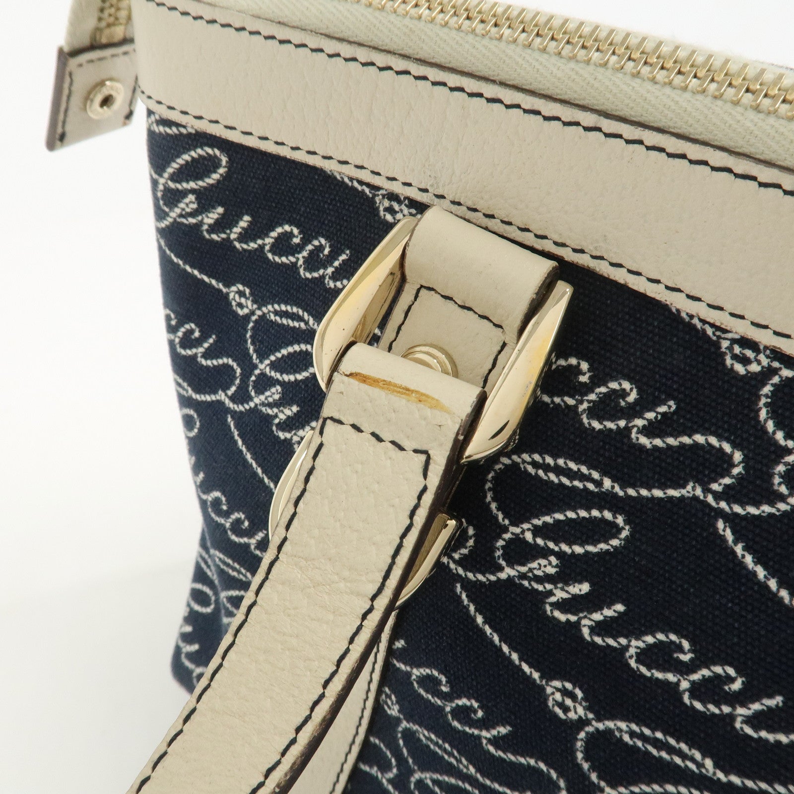 GUCCI Abbey Canvas Leather Tote Bag Shoulder Bag Dark Navy 141471