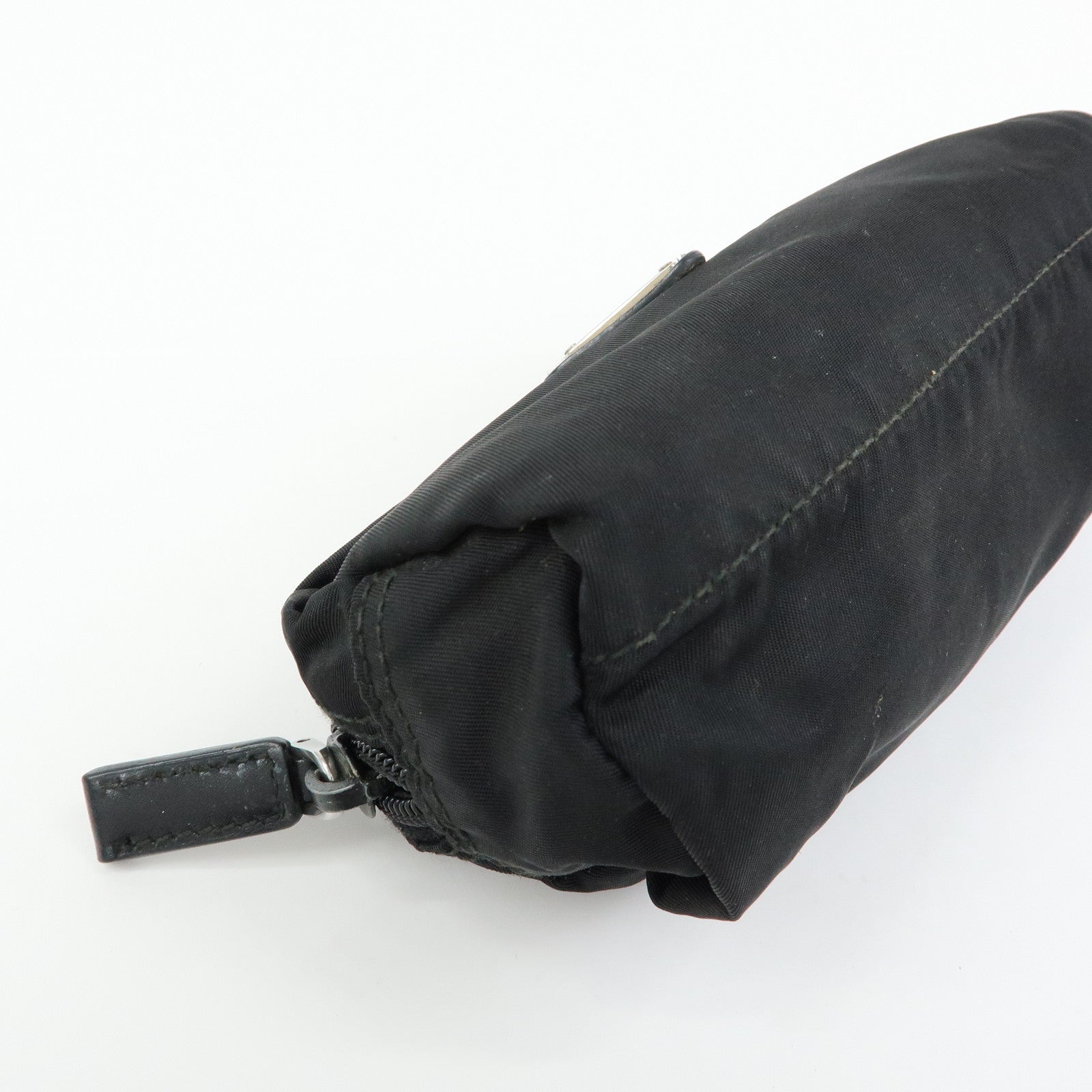 PRADA Triangle Logo Nylon Leather Pouch Cosmetic Case Black