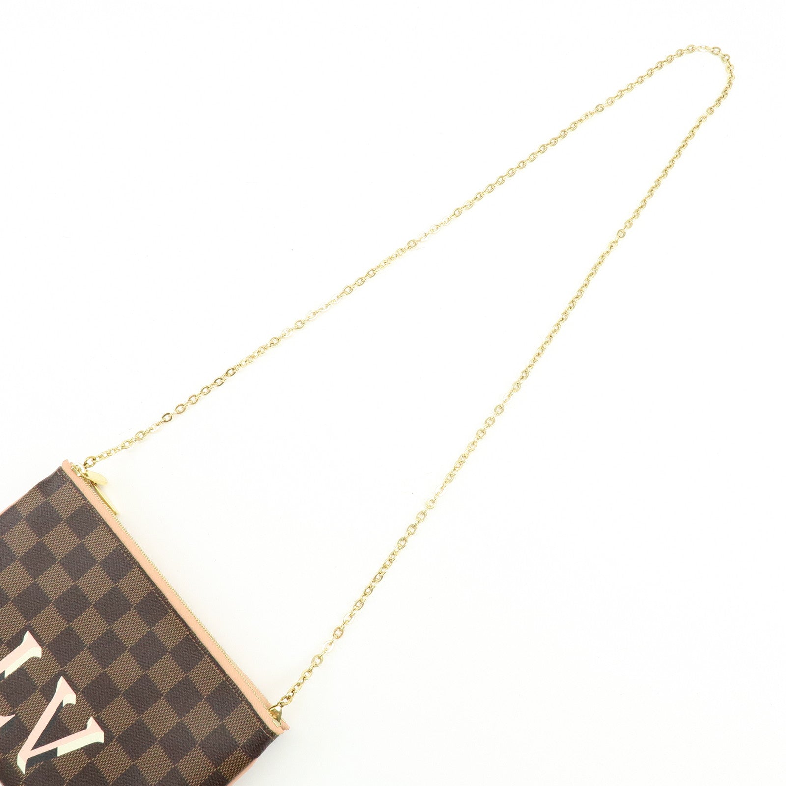 Louis Vuitton Damier Ebene Pochette Double Zip Rose BallerineN60254