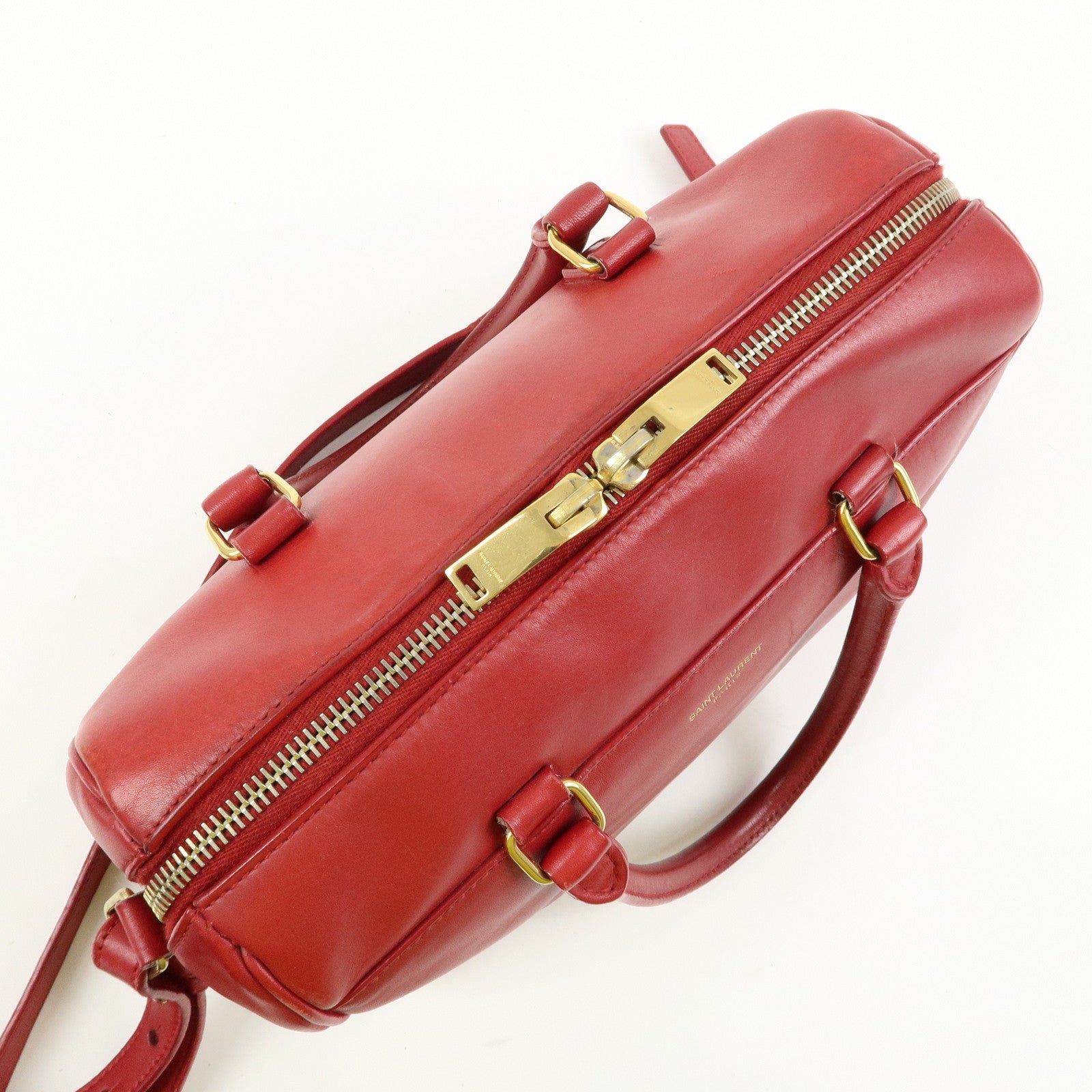 SAINT LAURENT PARIS Baby Duffle Leather 2WAY Bag Red 3330958