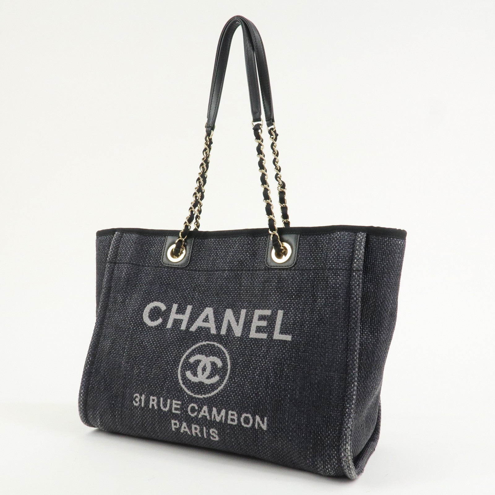 CHANEL Deauville MM Straw Leather Tote Bag Shoulder Bag A67001