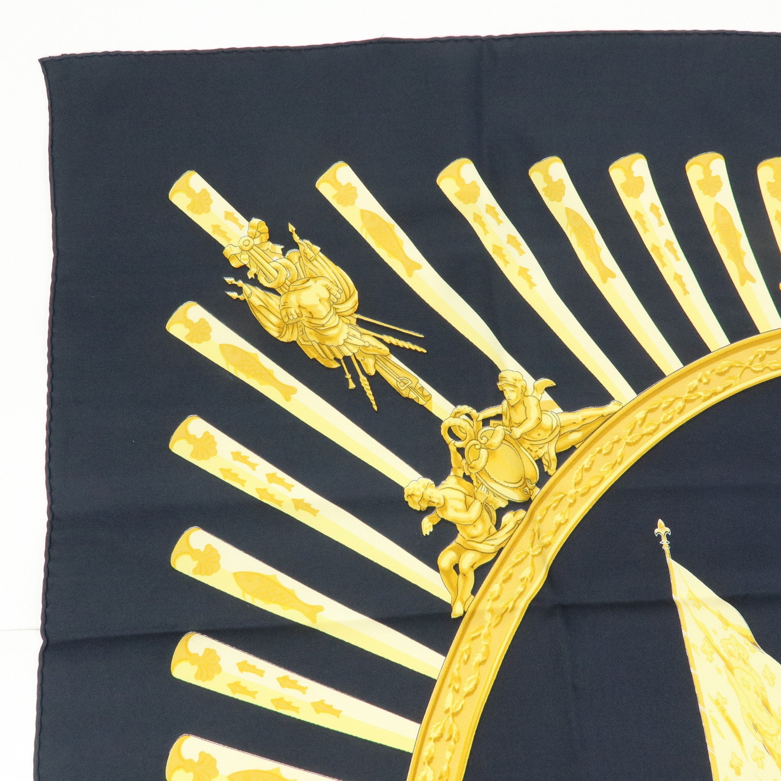 HERMES Carre 90 Silk 100% Scarf la MARINE a RAMES Black Yellow