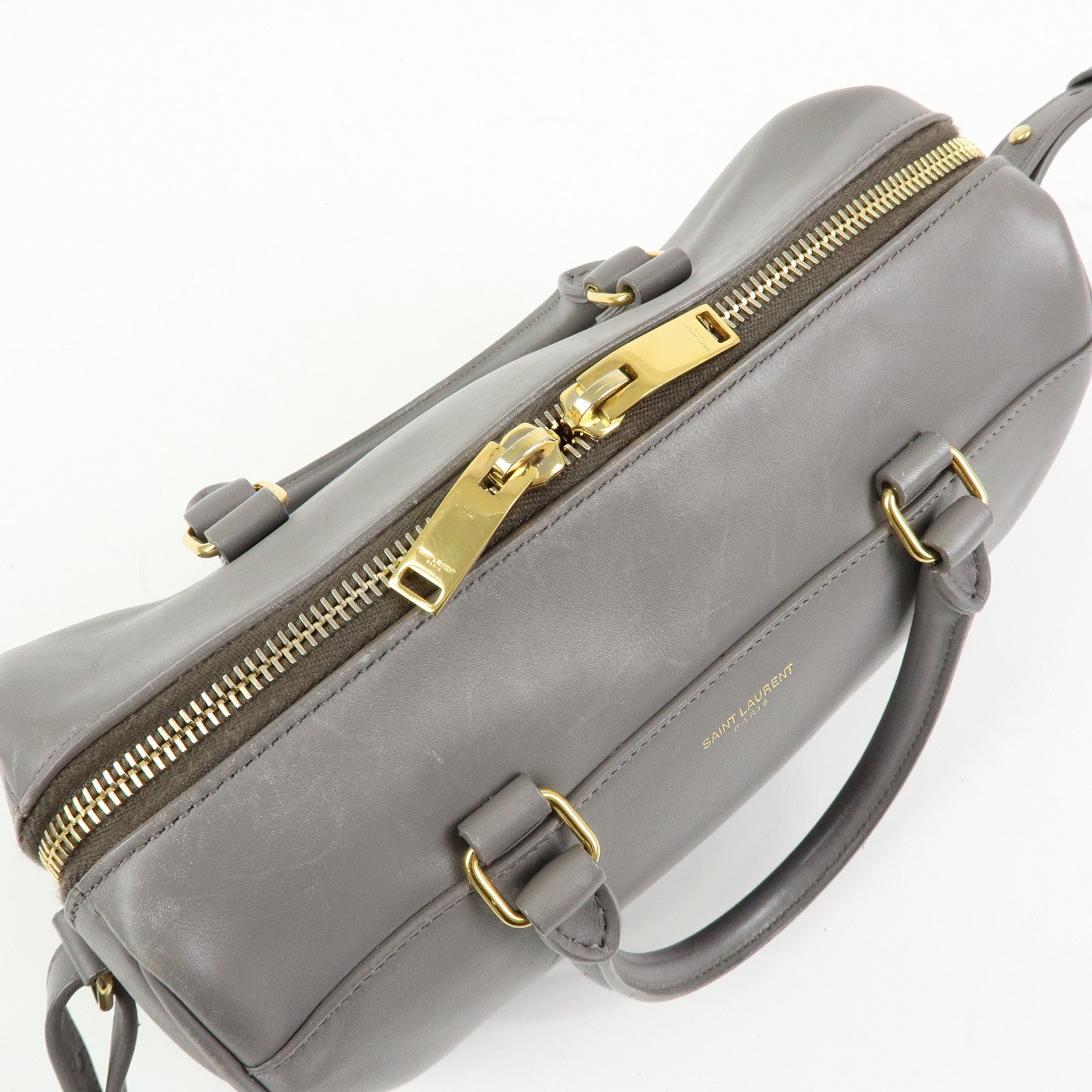 SAINT LAURENT PARIS Baby Duffle Leather 2WAY Hand Bag Gray 330958