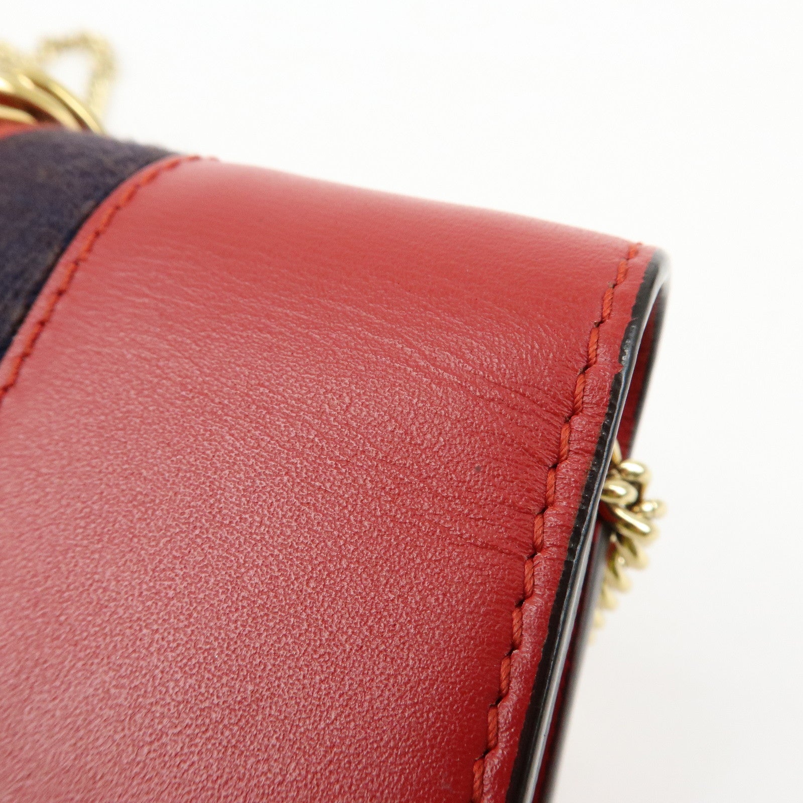 GUCCI Sylvie Sherry Leather Chain Mini Shoulder Bag Red Navy 494646