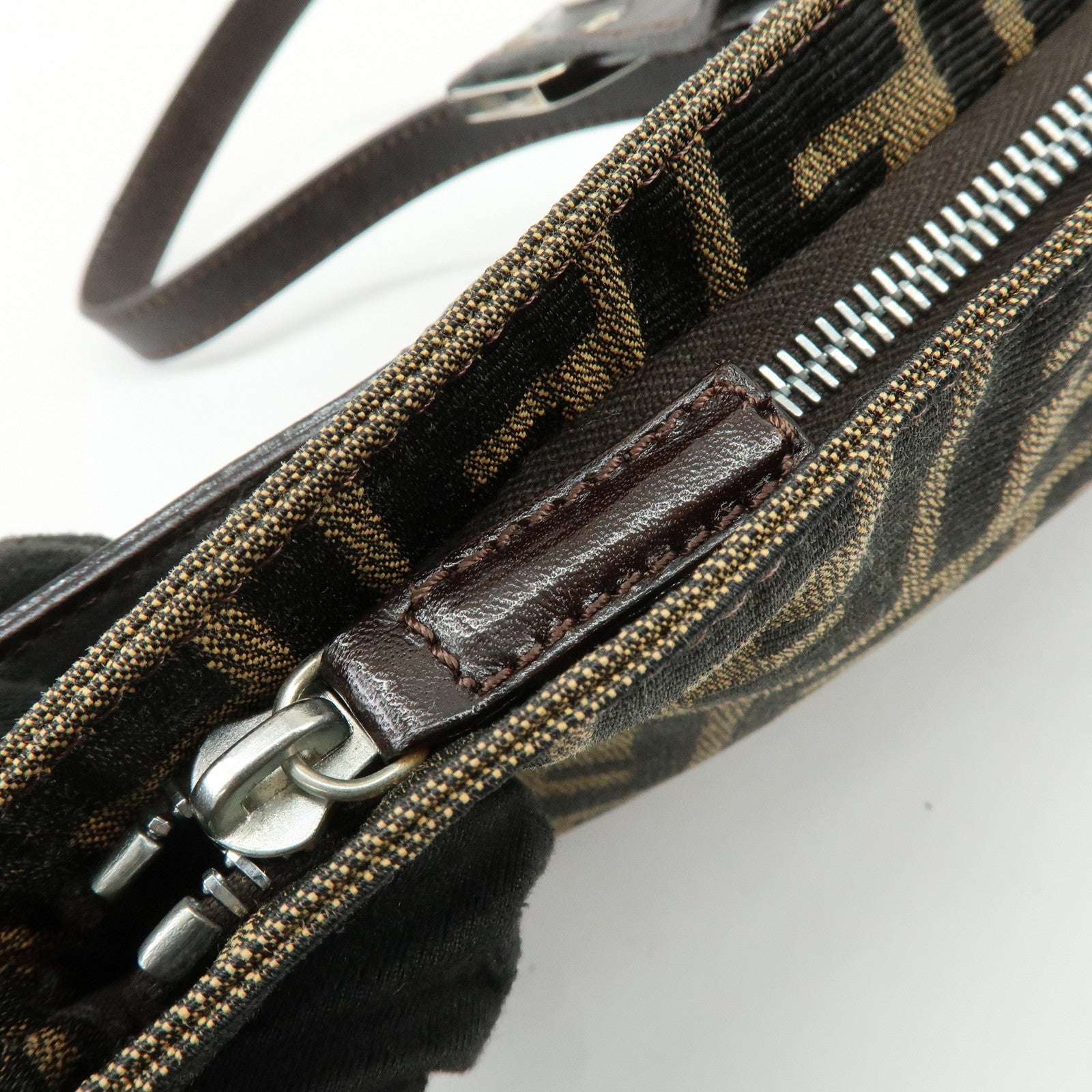 FENDI Zucca Canvas Leather Shoulder Bag Hand Bag Brown Black