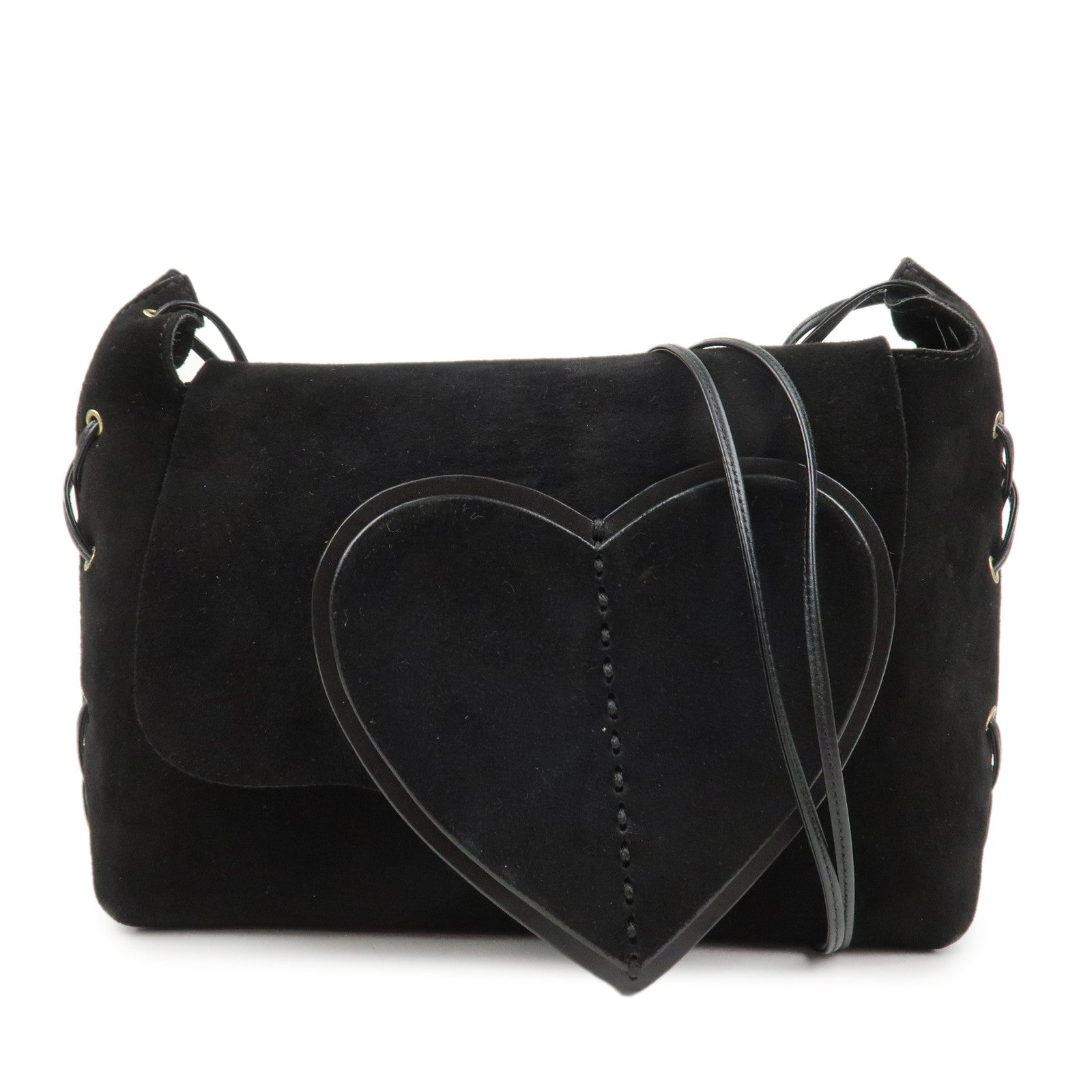 GUCCI Suede Leather Heart Shoulder Bag Black 95107