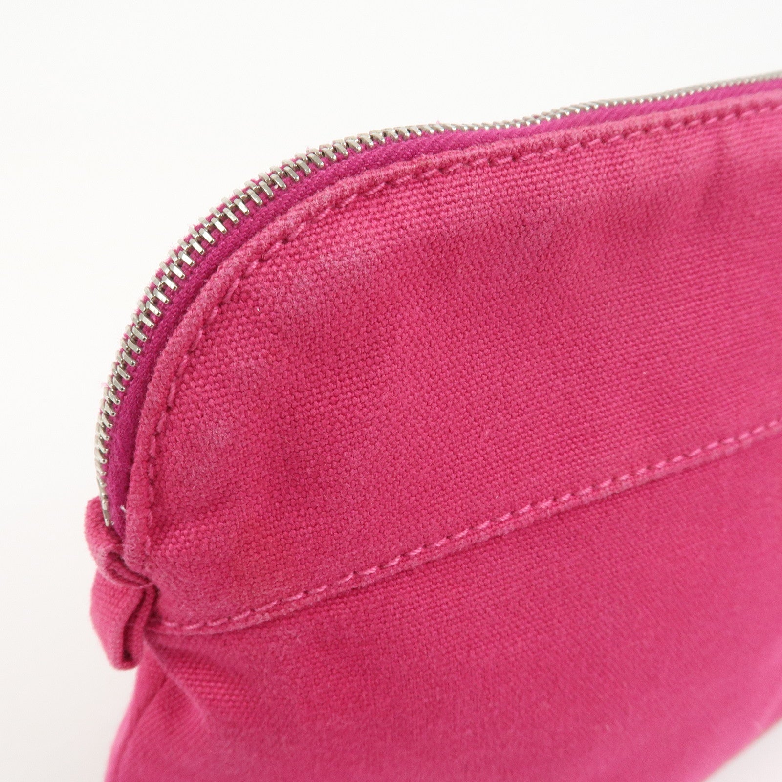 HERMES Canvas Leather Bolide Pouch PM Cosmetic Pouch Pink