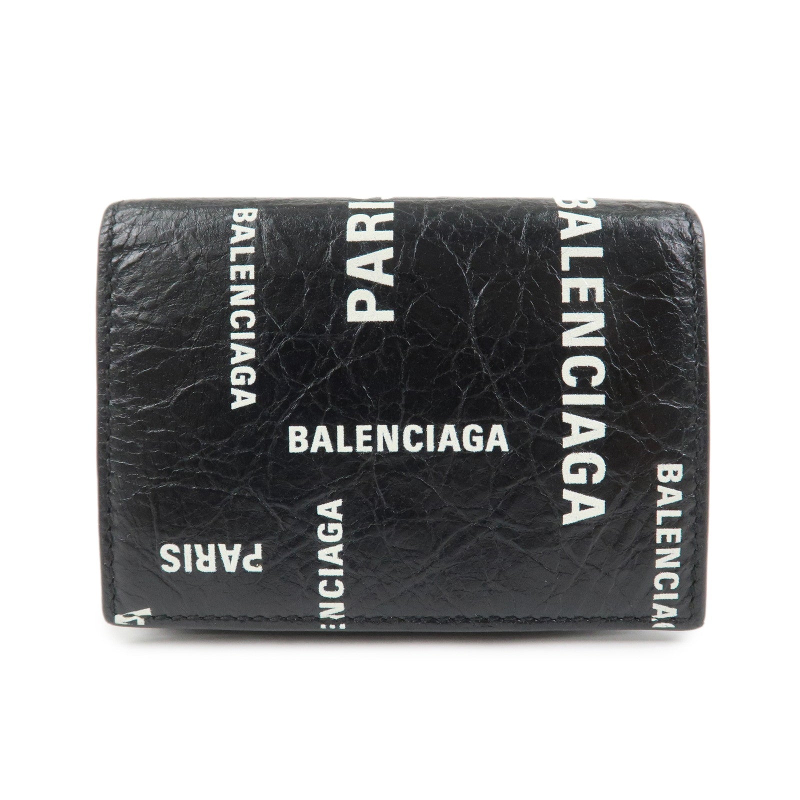 BALENCIAGA CASH Leather Tri-fold Wallet Compact Wallet Black