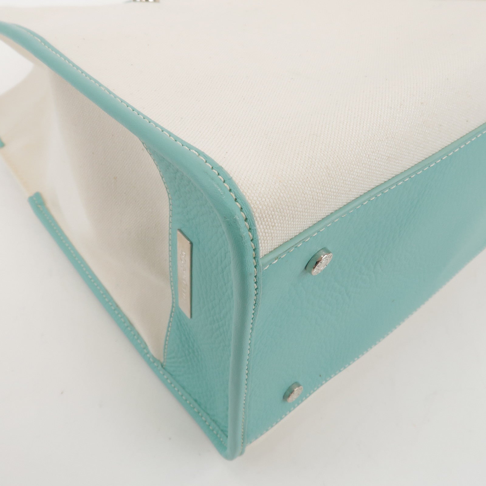 Tiffany & Co Jitney Canvas Leather 2Way Bag Tote Bag Natural Blue