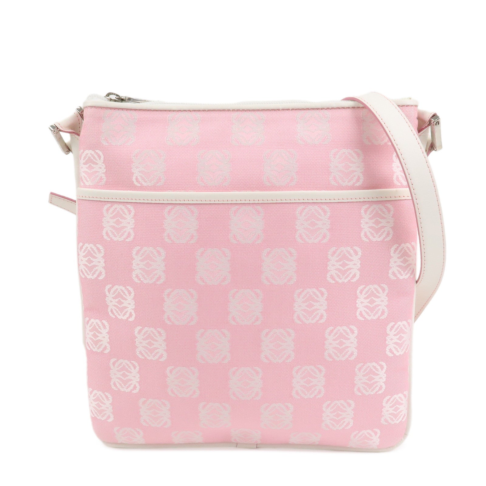LOEWE Anagram Canvas Leather Shoulder Bag Pink White