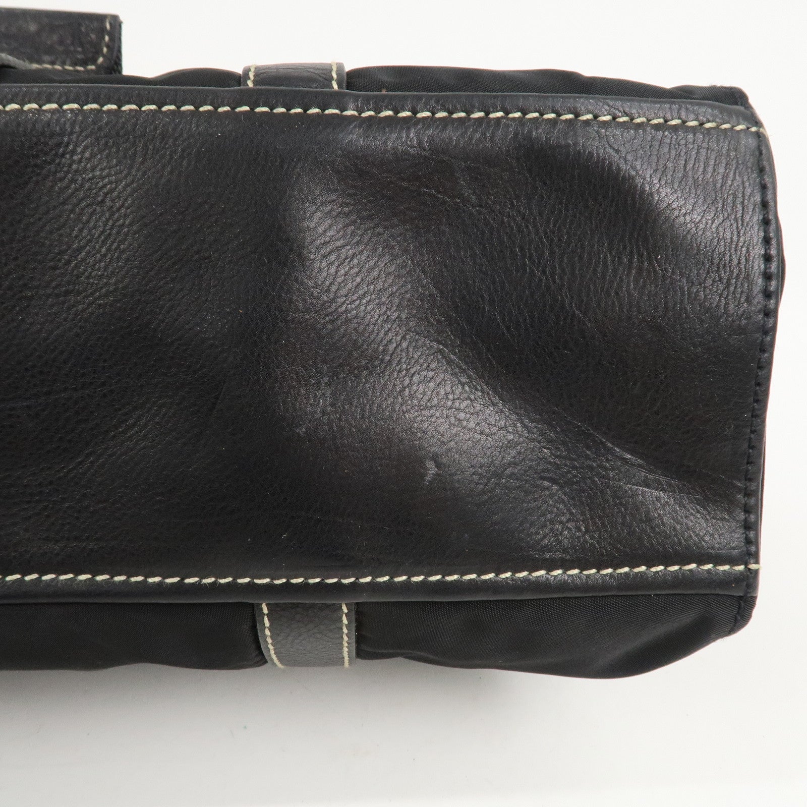 PRADA Triangle Logo Nylon Leather Shoulder Bag Black BR2418