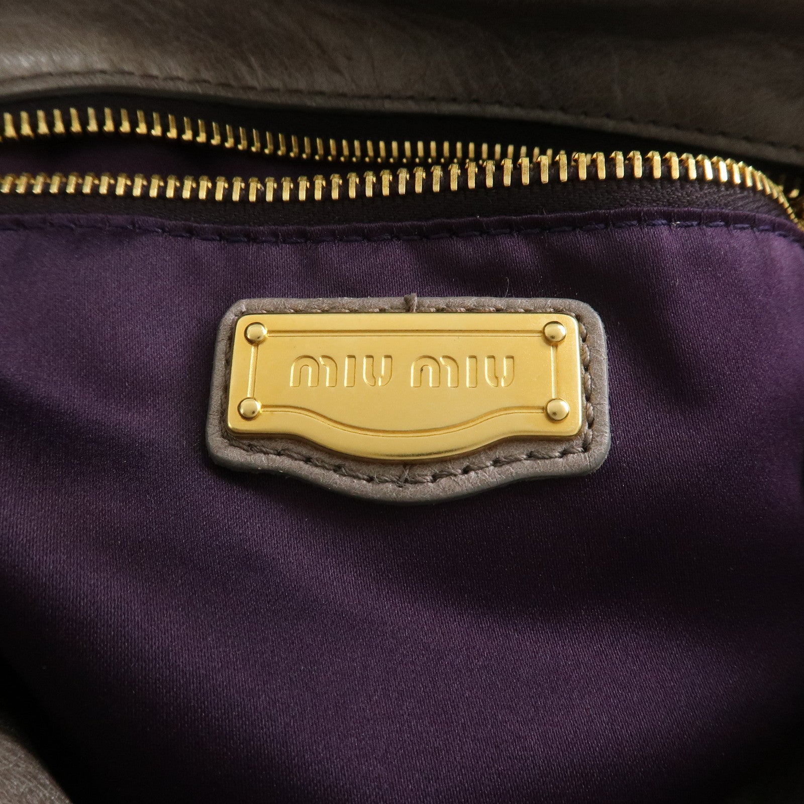 MIU MIU Leather 2Way Bag Hand Bag Shoulder Bag Gray