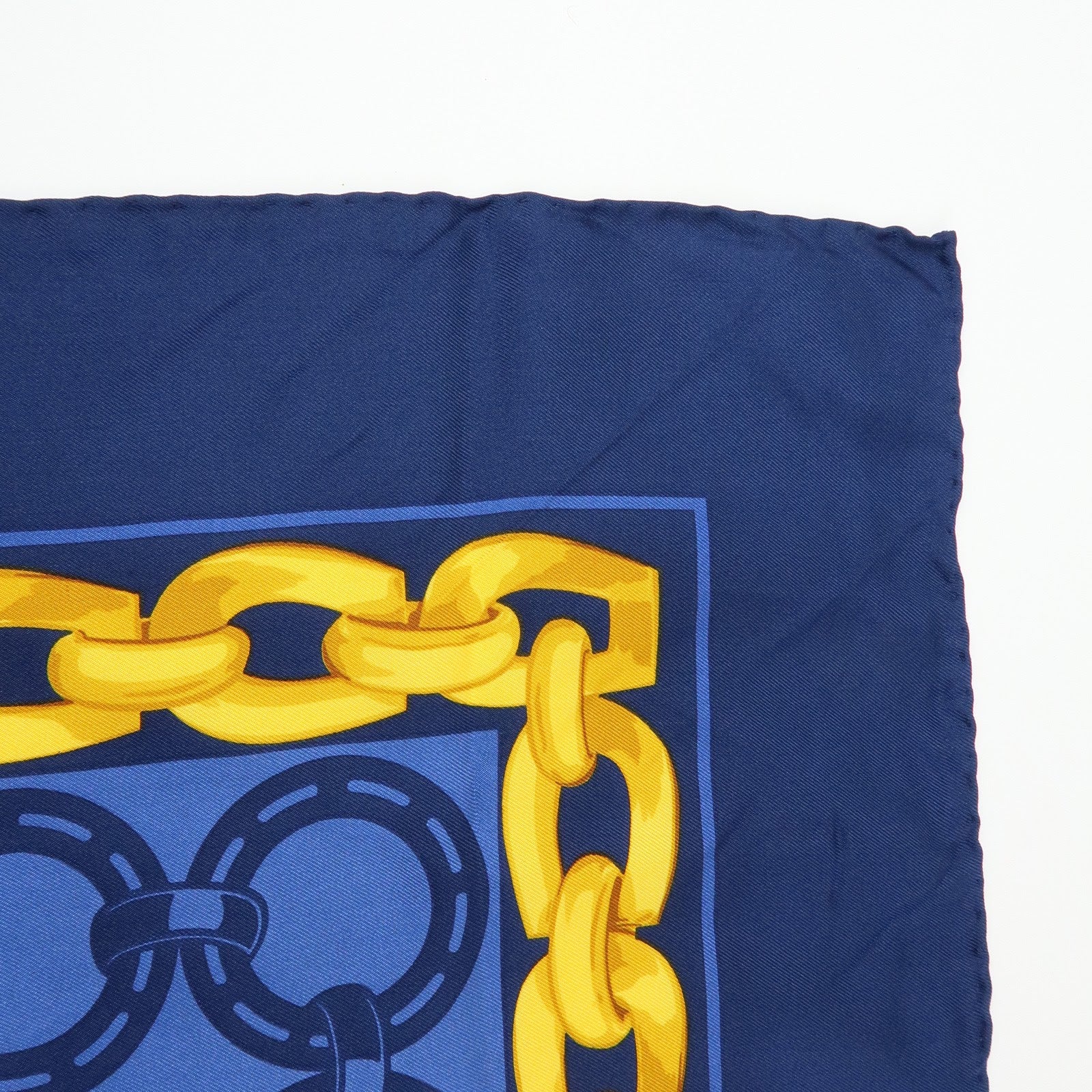 CELINE Silk 100% Scarf Lion Chain Motif Blue Yellow