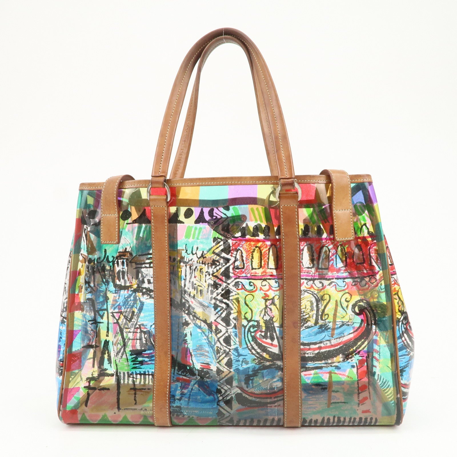 PRADA Venetian Print PVC Leather Tote Bag Clear Multicolor BR2515