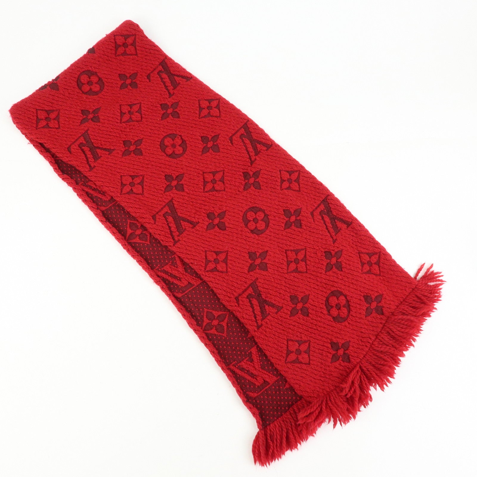 Louis Vuitton Echarpe Logo Mania Wool Silk Scarf Shawl Ruby M72432