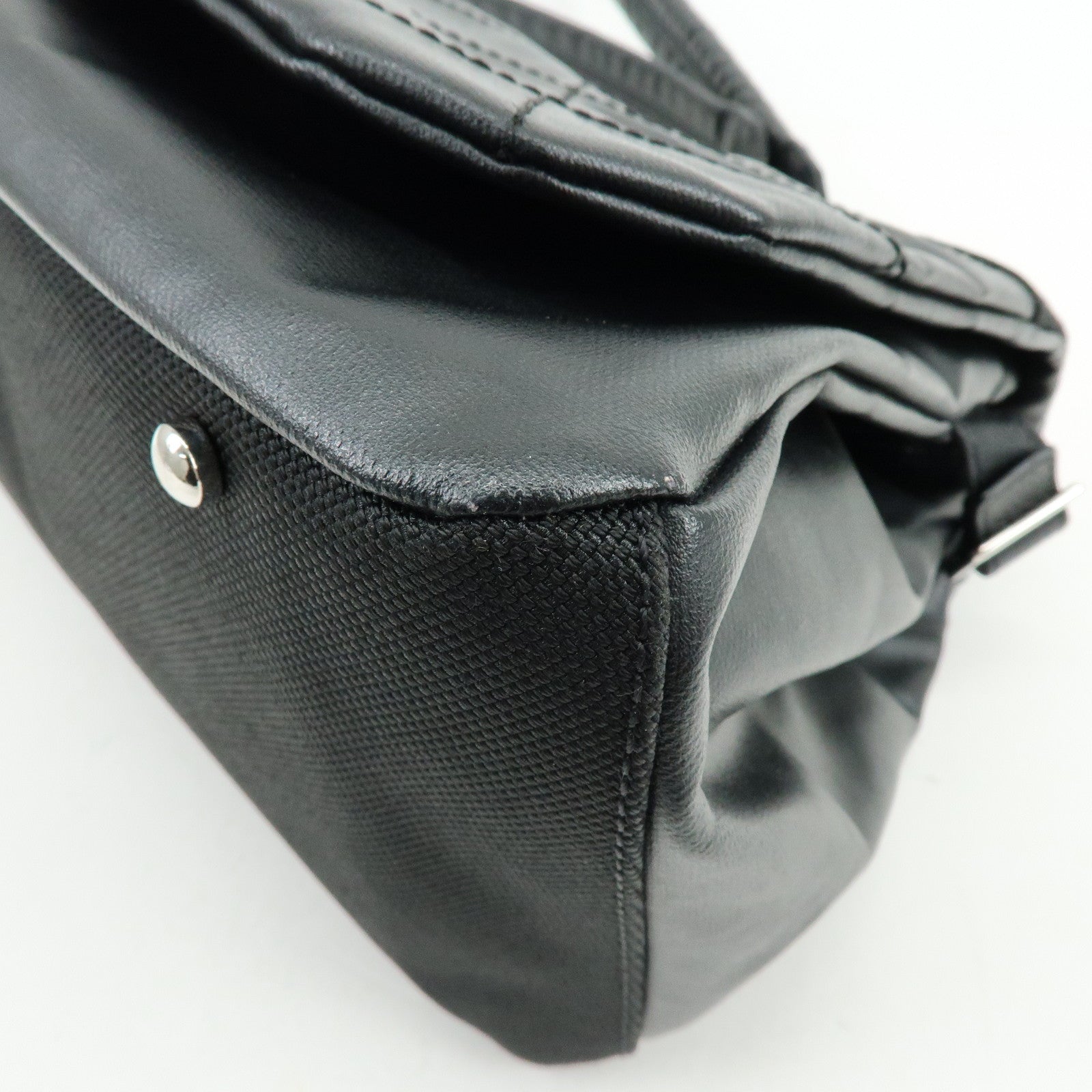 CHANEL Paris Biarritz PVC Coated Canvas Leather Shoulder Bag Black