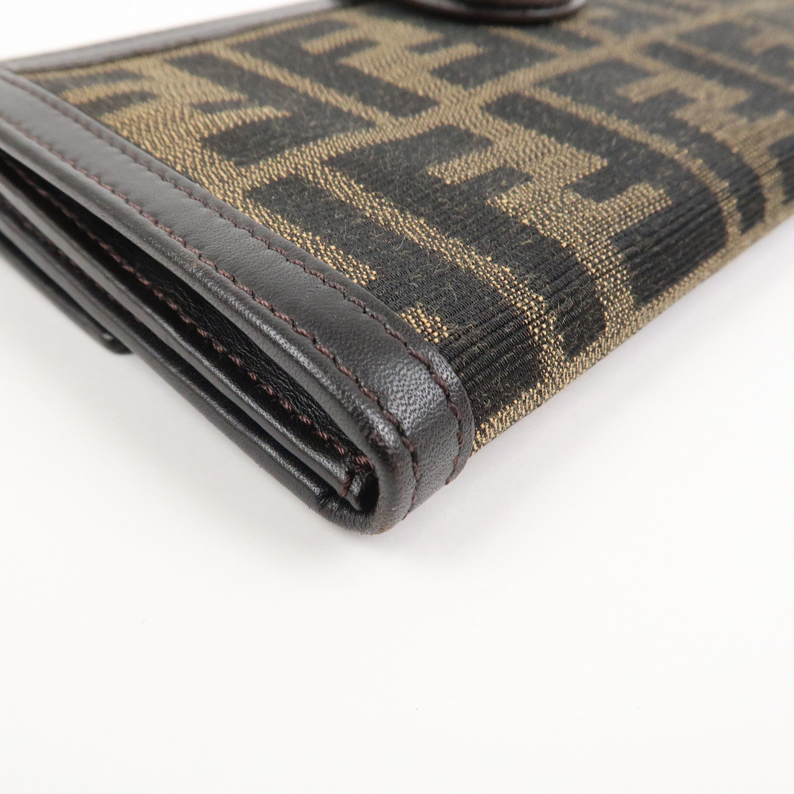 FENDI Canvas Leather Bi-fold Long Wallet Brown 8M0112