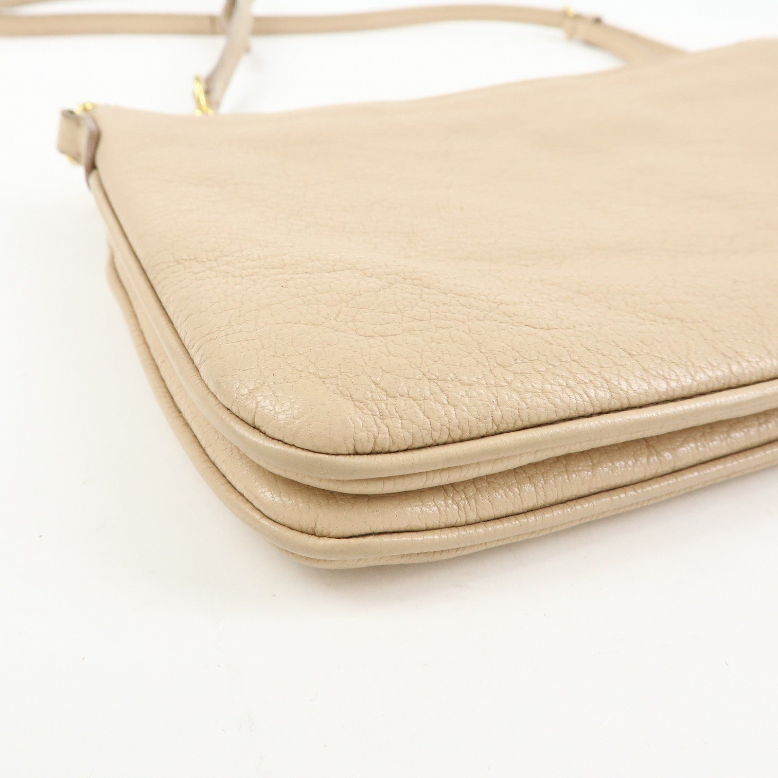 MIU MIU MADRAS Leather Shoulder Bag Crossbody Bag Beige RP0369