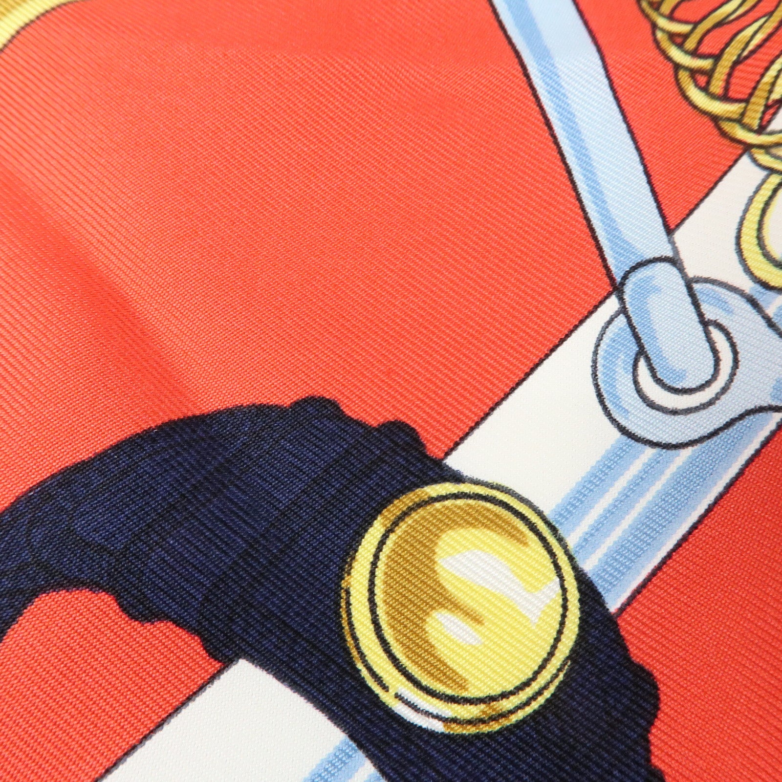 HERMES Carre 90 Silk 100% Scarf  Eperon d'or Navy White Yellow Red