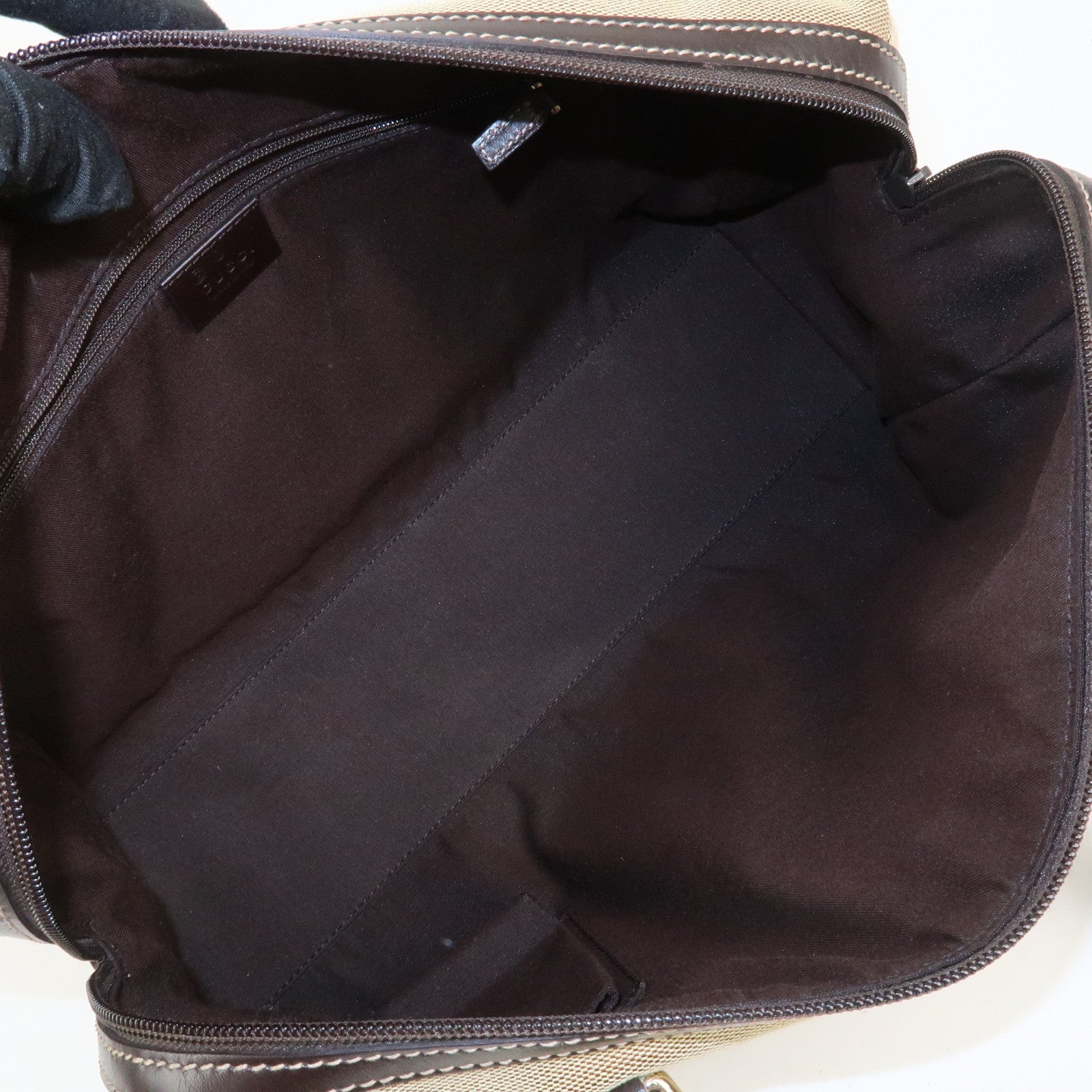 GUCCI Canvas Leather Boston Bag Hand Bag Beige Brown 257288