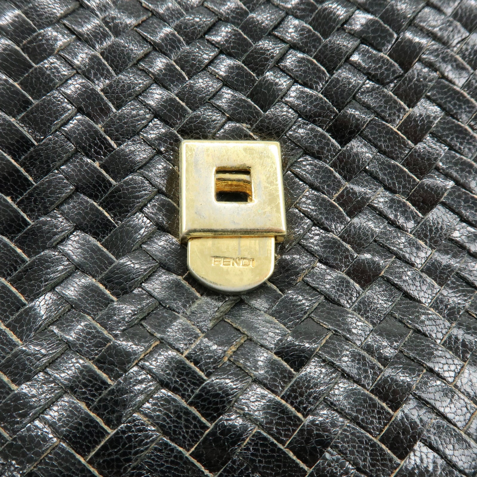 FENDI Leather 2Way Bag Hand Bag Shoulder Bag Black c-13742-2
