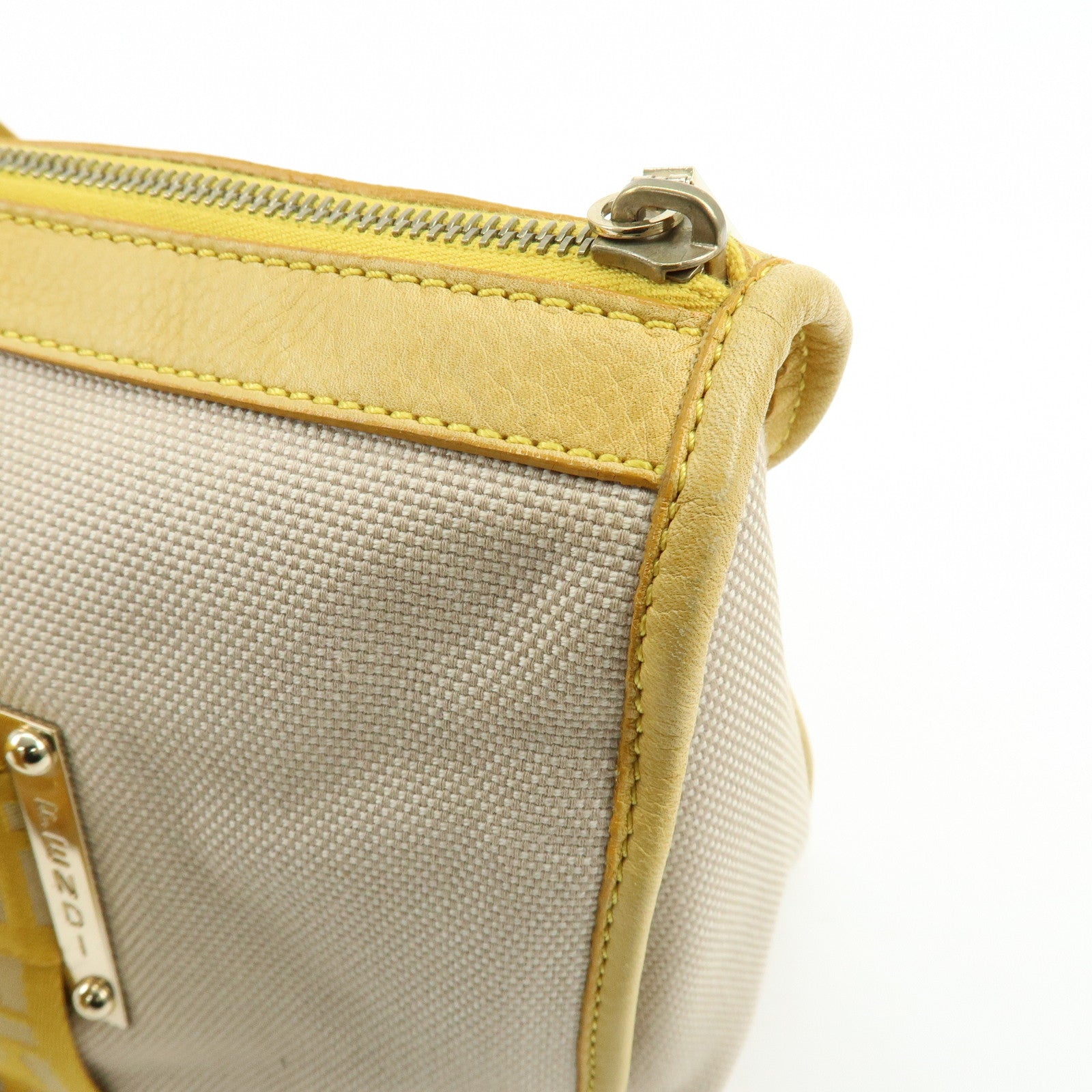 FENDI Zucca Canvas Leather Tote Bag Hand Bag Yellow Beige 8BN141MZH