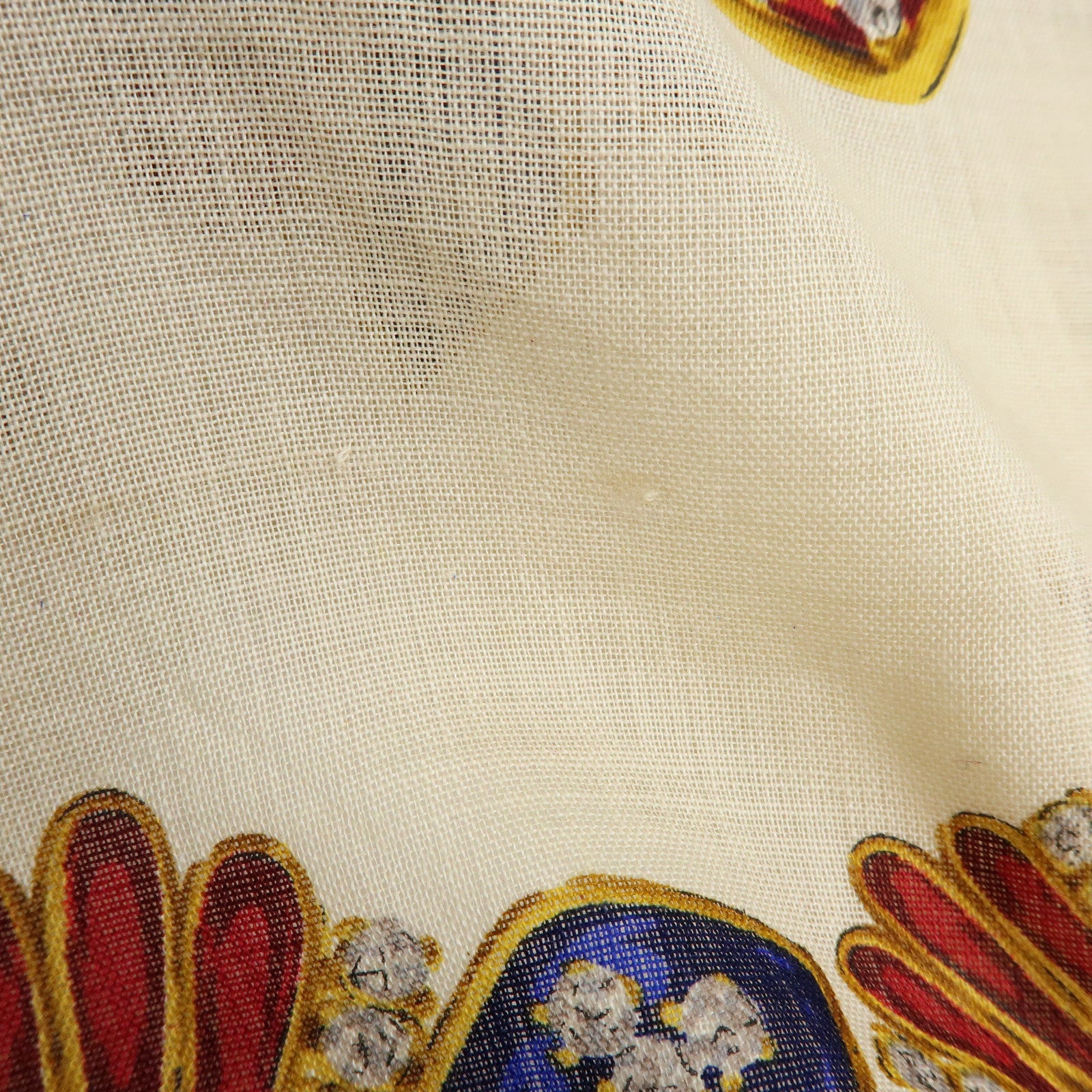 CHANEL Wook Silk Jewlry Pattern Scarf Beige Gold Red Blue
