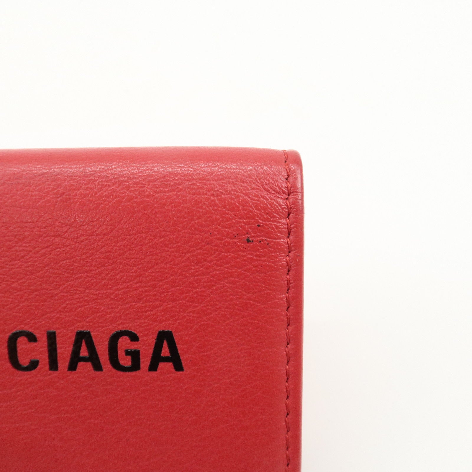 BALENCIAGA CASH Leather Mini Tri-fold Compact Wallet Red 593813