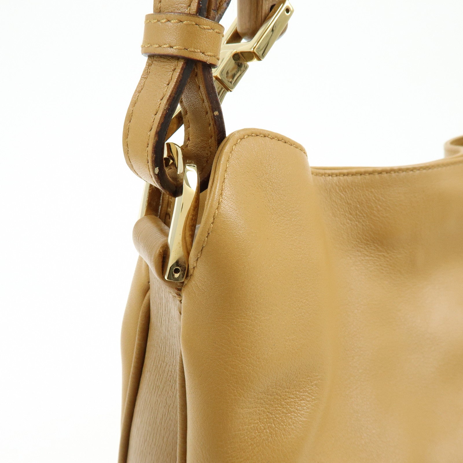 GUCCI Bamboo Leather 2Way Bag Hand Bag Shoulder Bag Brown 001・4095