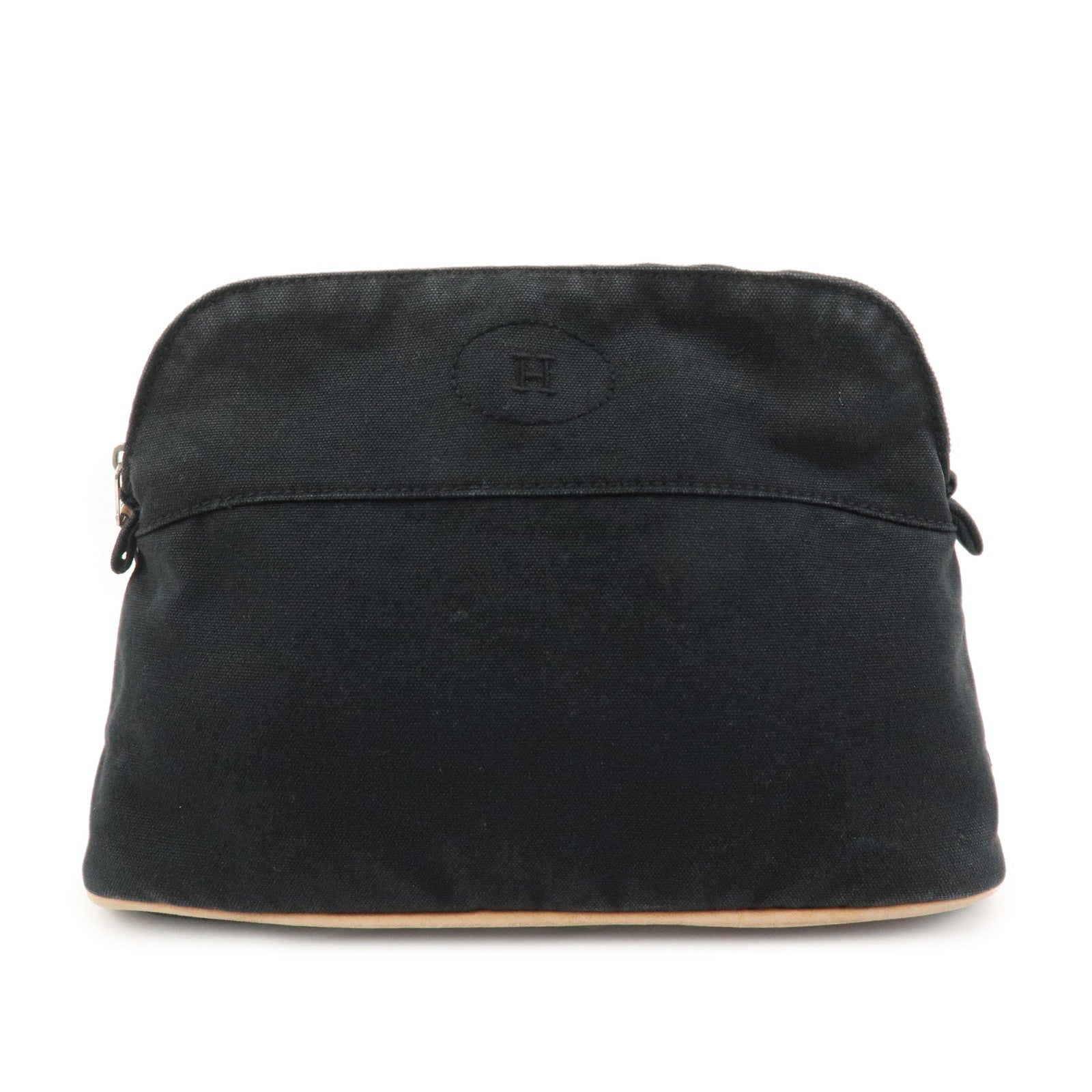 HERMES Canvas Leather Bolide Pouch MM Cosmetic Pouch Black