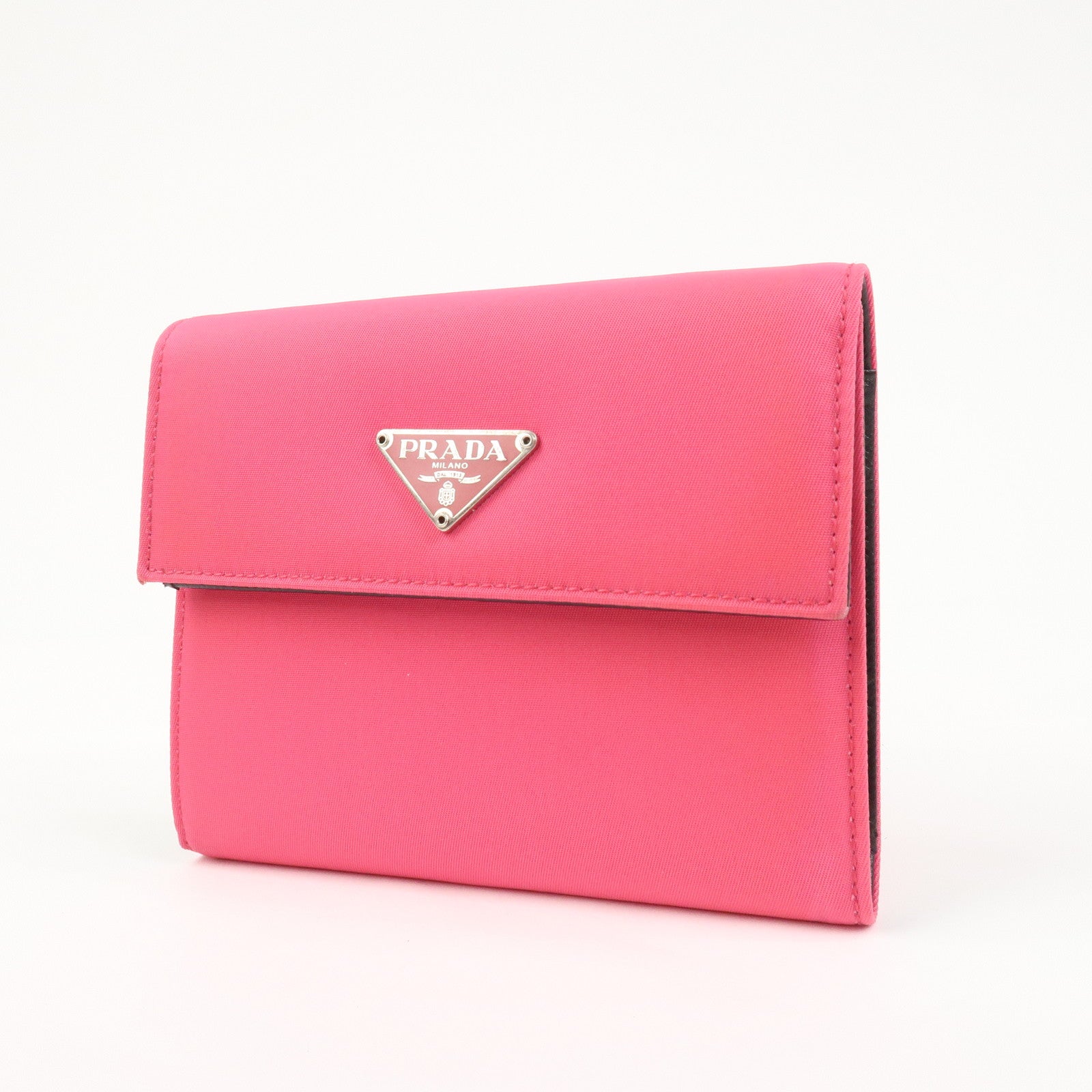 PRADA Triangle Logo Tessuto Nylon Mini Compact Wallet Neon Pink