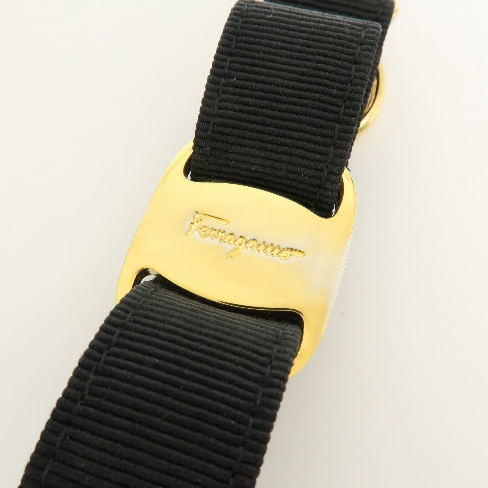 Ferragamo Vara Ribbon Metal Canvas Bag Charm Key Holder Black