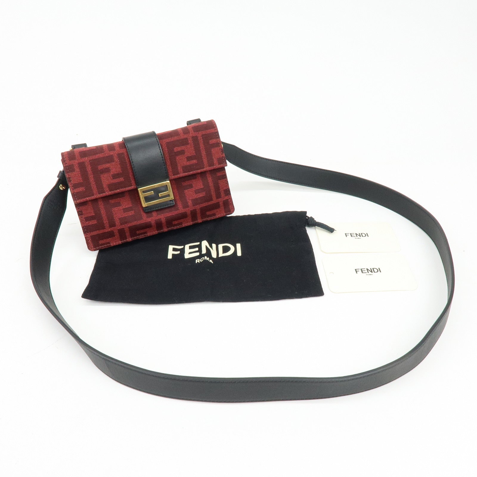 FENDI Zucca Canvas Leather 2Way Shoulder Bag Waist Bag Red 7M0295