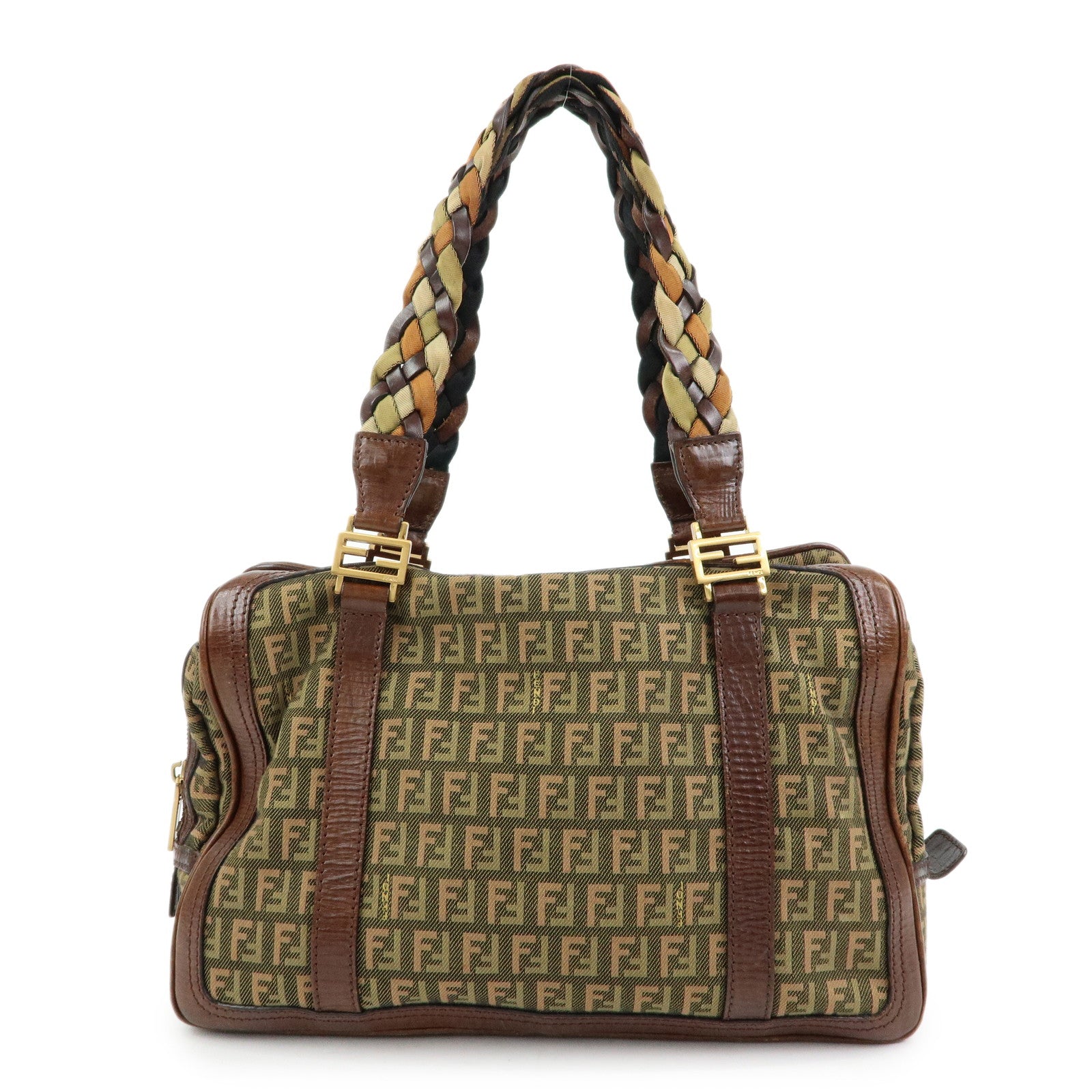 FENDI Zucchino Canvas Leather Mini Boston Bag Shoulder Bag 8BL075