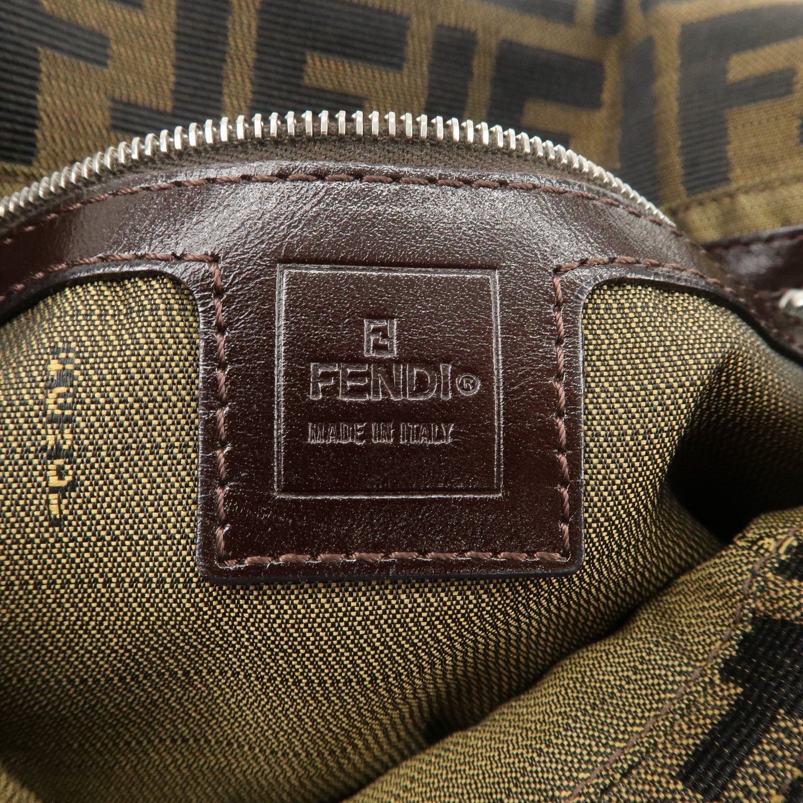 FENDI Mamma Baguette Zucca Canvas Leather Shoulder Bag Black Brown 26424