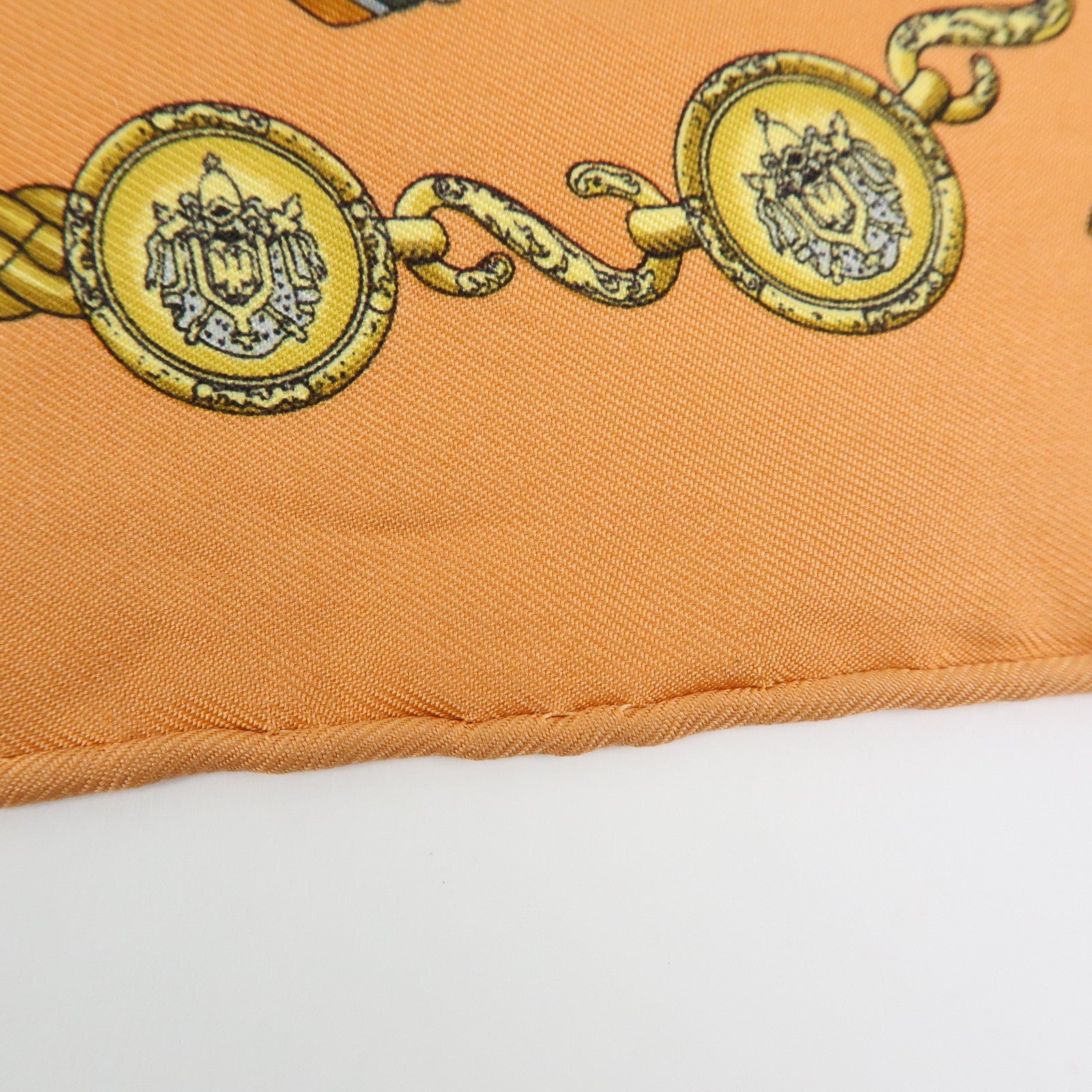 HERMES Carre 45 Silk 100% Scarf LES TAMBOURS Drum Print Orange Gold