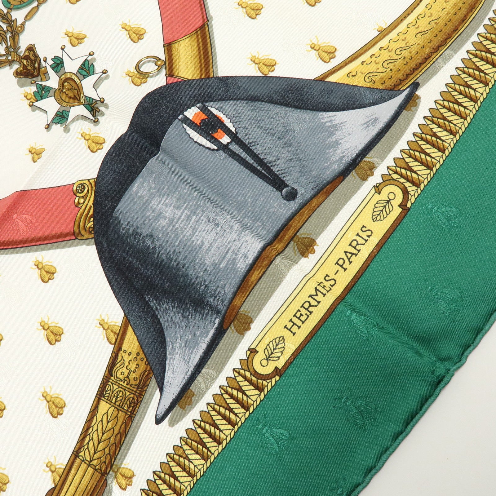 HERMES Carre 90 Silk 100% Scarf NAPOLEON Green White