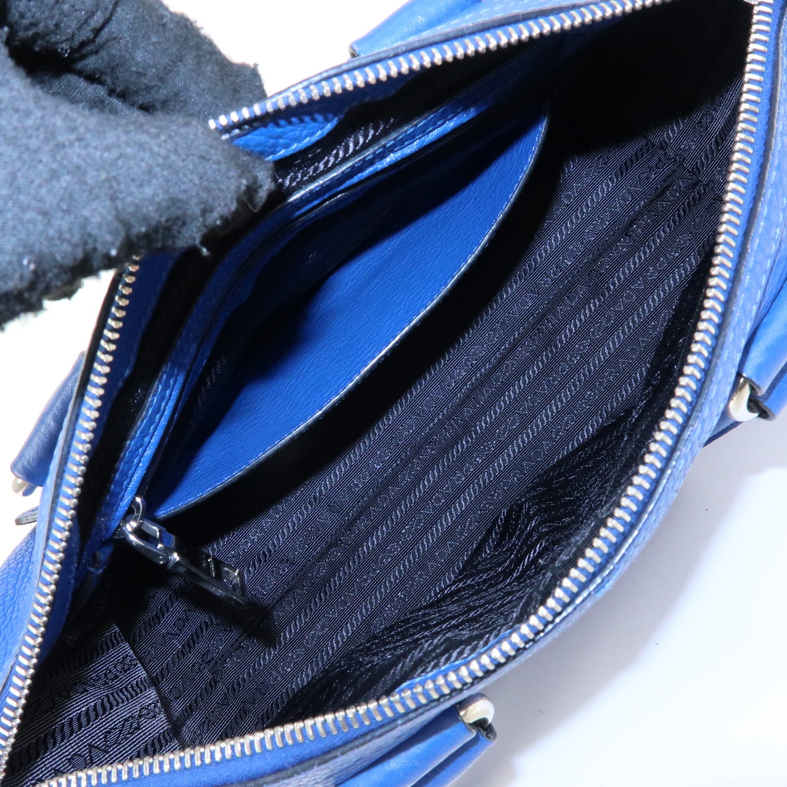 PRADA Vitello Dino Leather 2Way Bag Shoulder Bag Blue BL0805